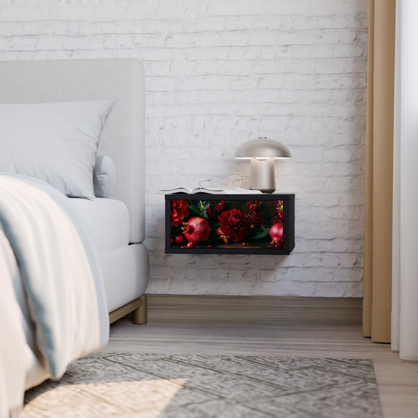 DAHLIAS AND POMEGRANATES Nightstand in Black Finish