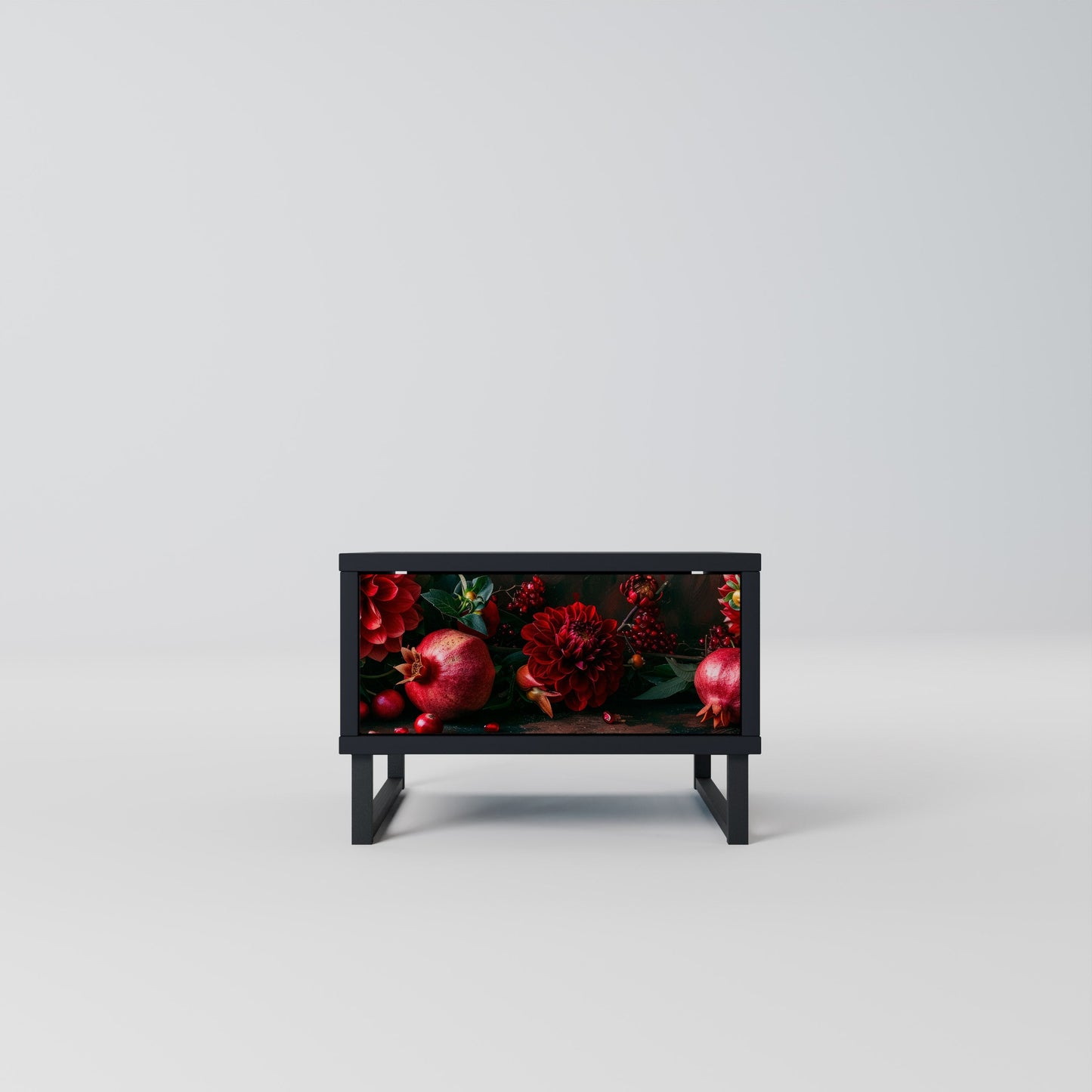 DAHLIAS AND POMEGRANATES Nightstand in Black Finish