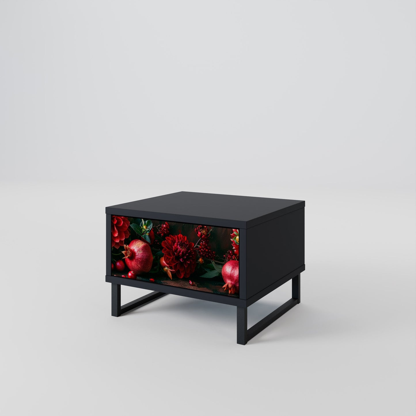 DAHLIAS AND POMEGRANATES Nightstand in Black Finish