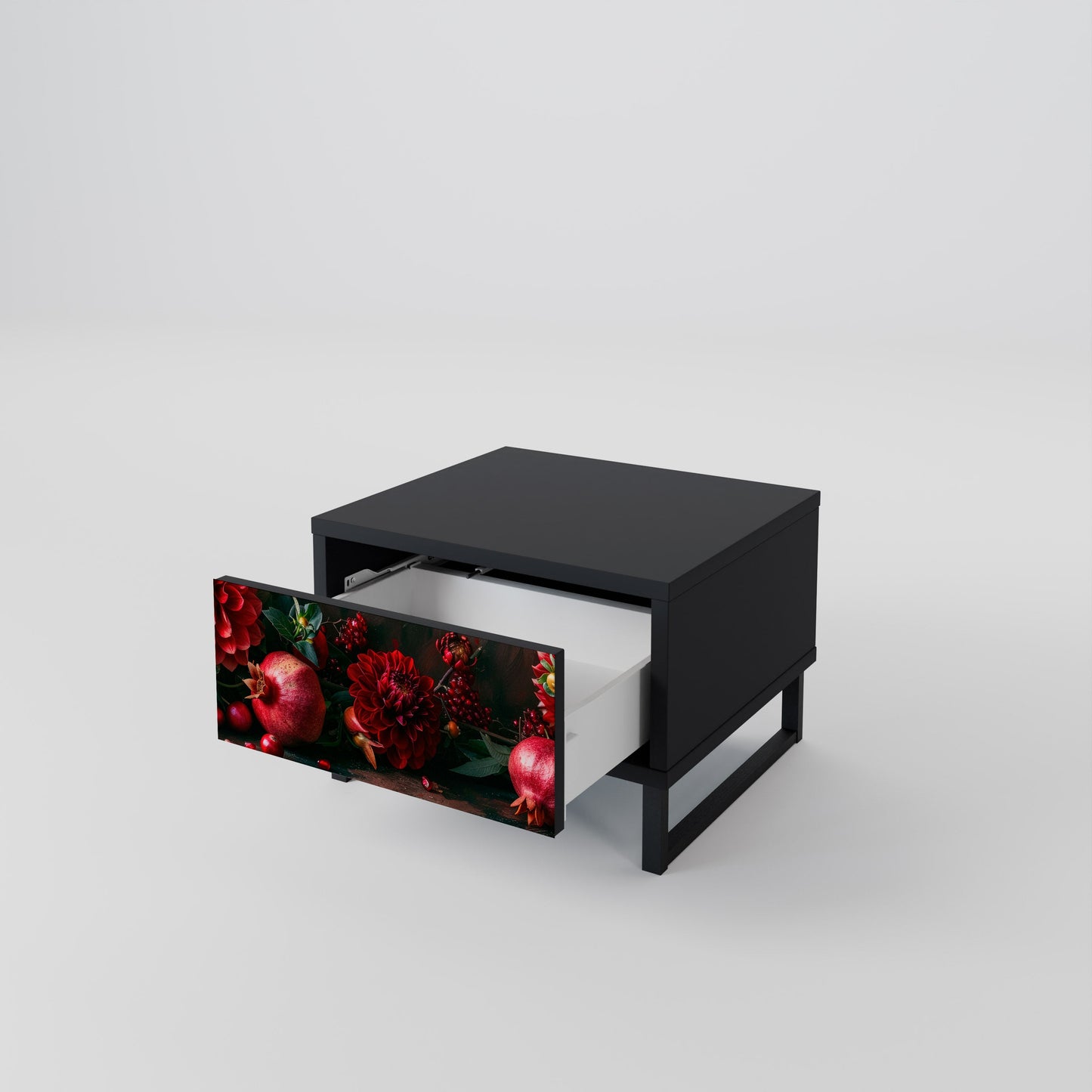 DAHLIAS AND POMEGRANATES Nightstand in Black Finish