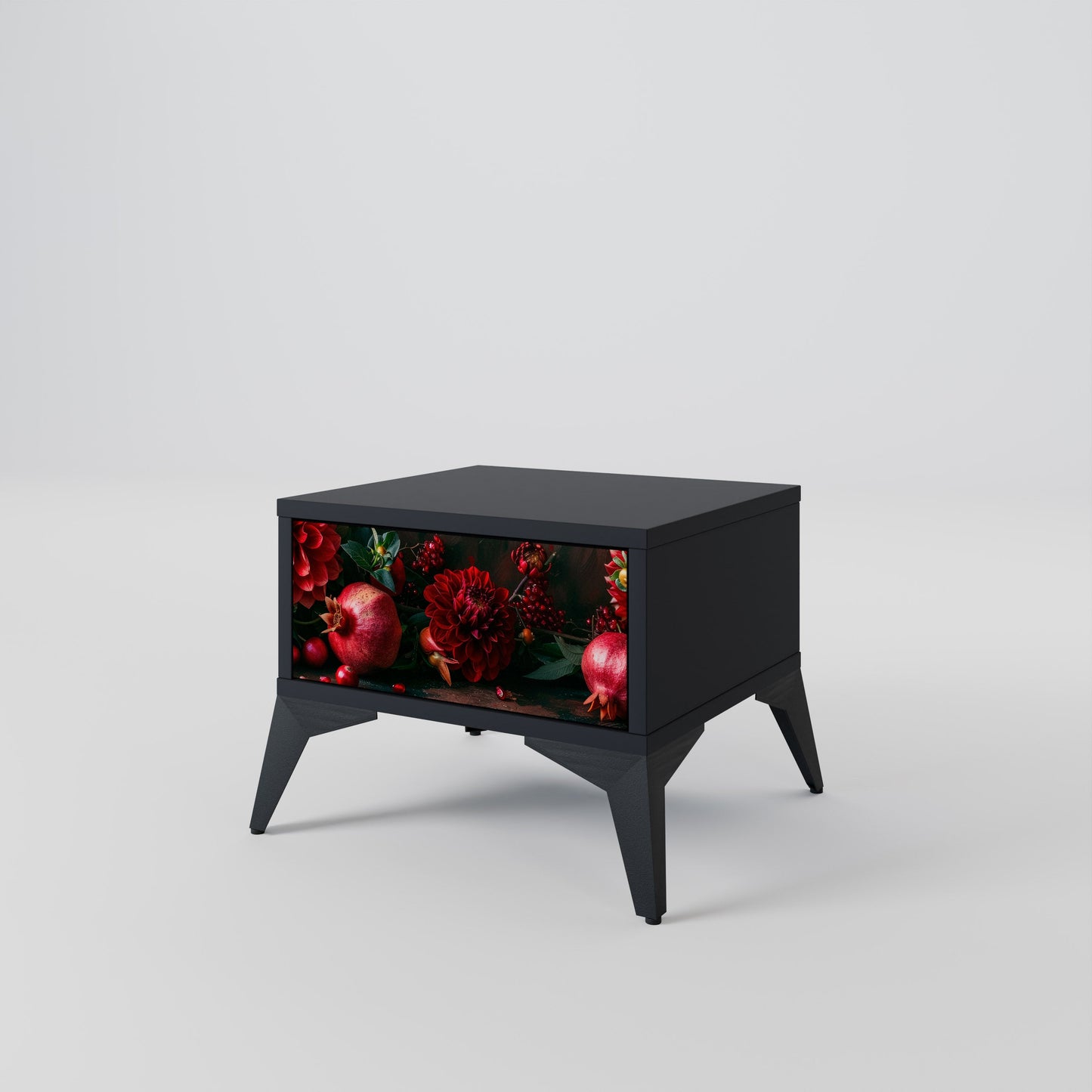 DAHLIAS AND POMEGRANATES Nightstand in Black Finish