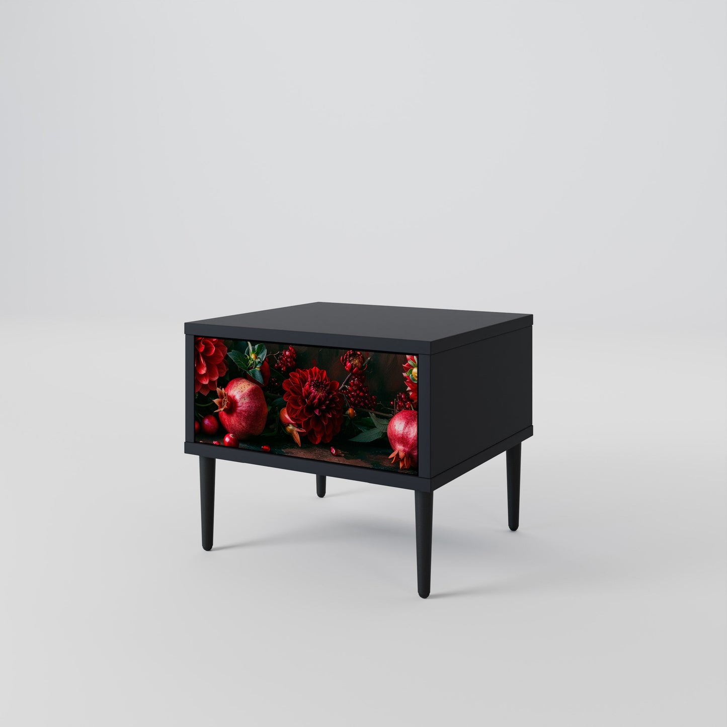 DAHLIAS AND POMEGRANATES Nightstand in Black Finish