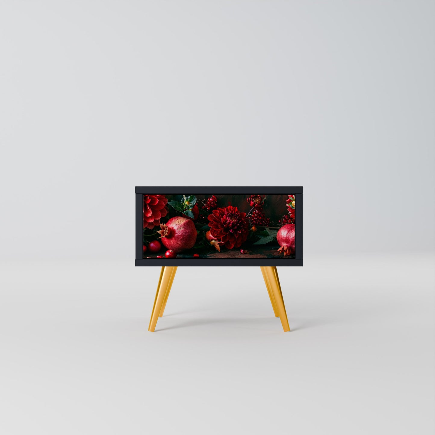 DAHLIAS AND POMEGRANATES Nightstand in Black Finish