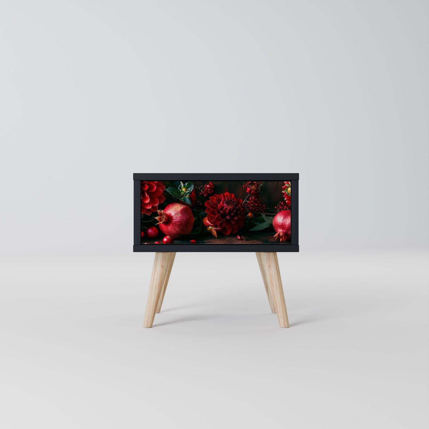 DAHLIAS AND POMEGRANATES Nightstand in Black Finish