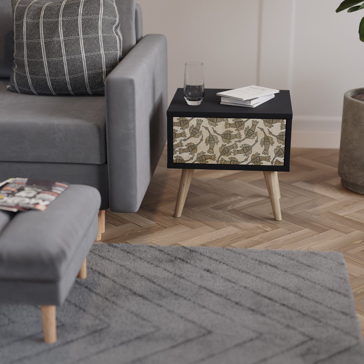 ALMONDINE SONGBIRD Nightstand in Black Finish