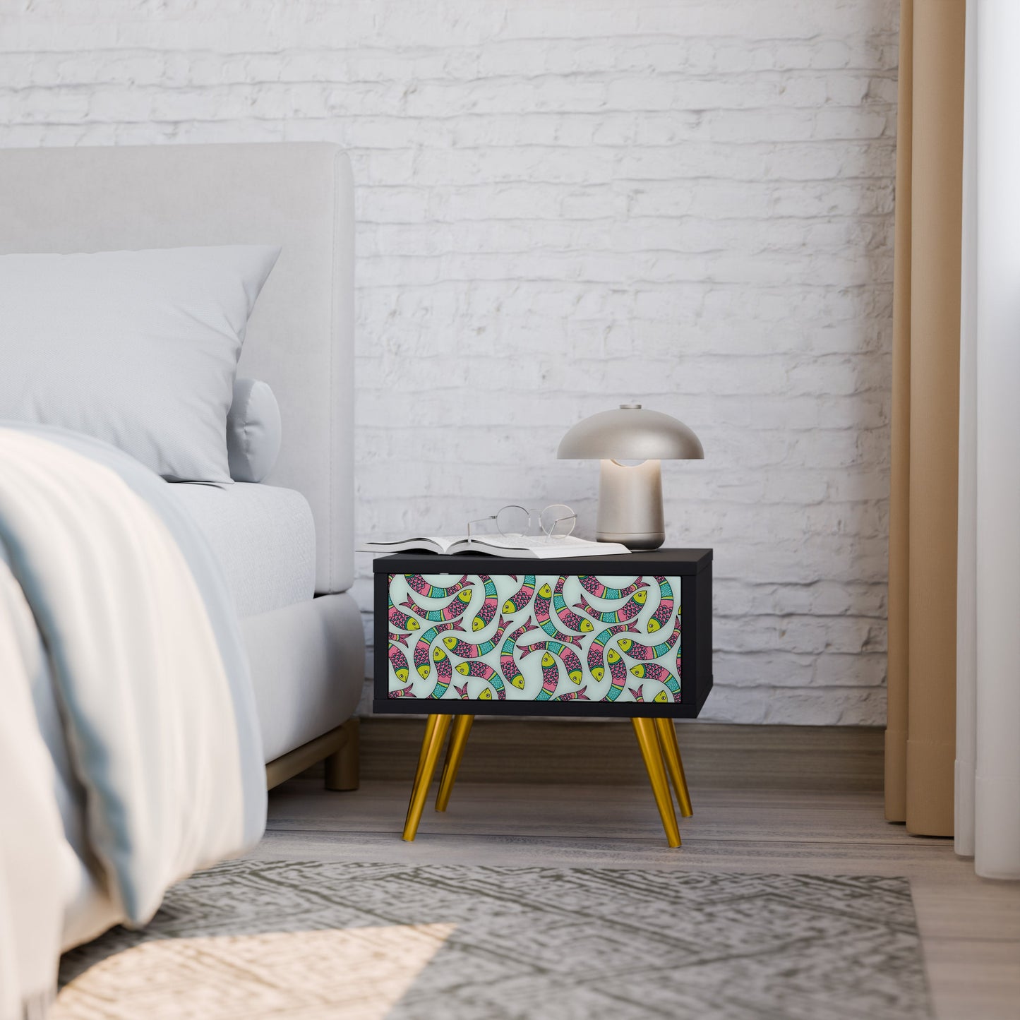 INDIAN FISH Nightstand in Black Finish