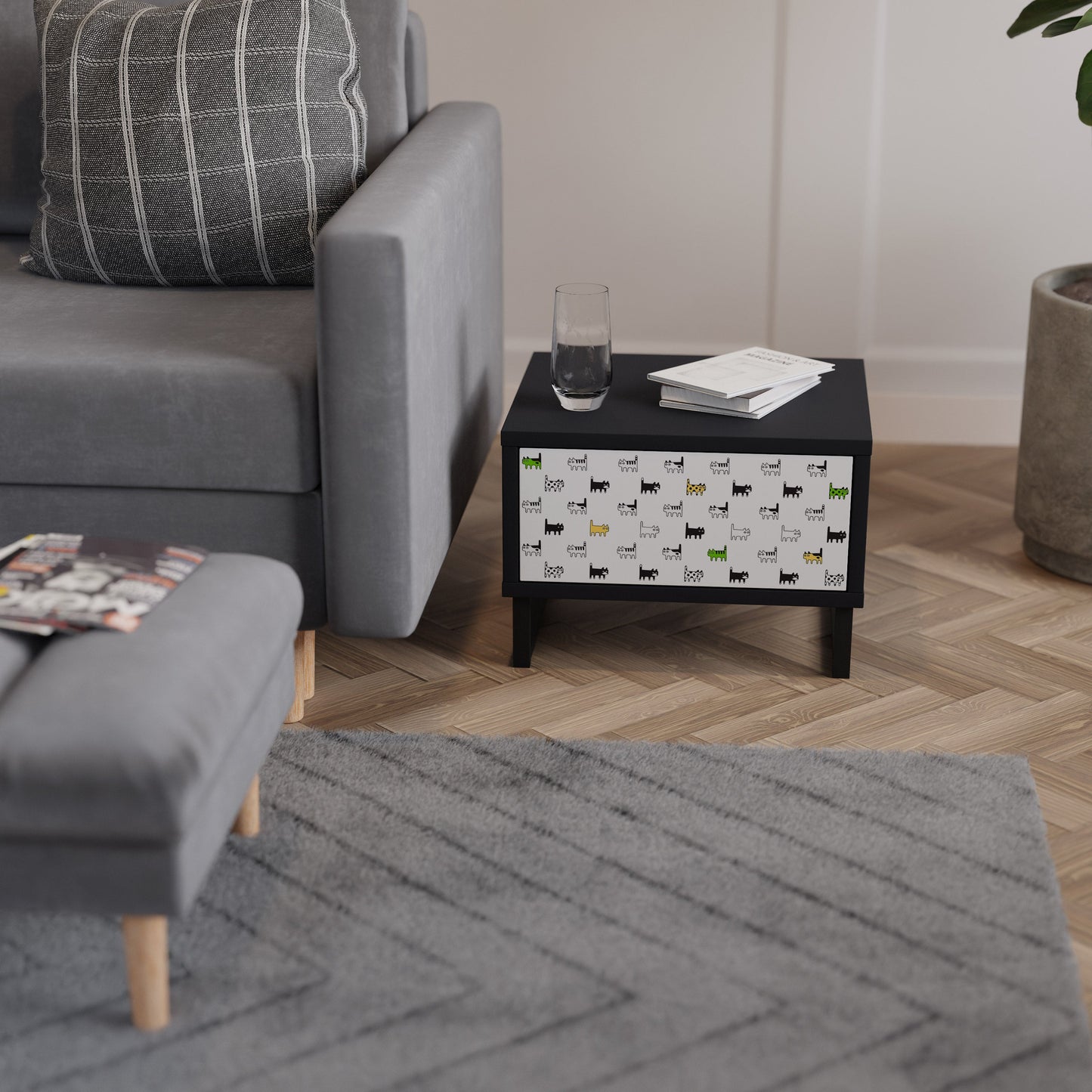 CATS COMPILATION Nightstand in Black Finish