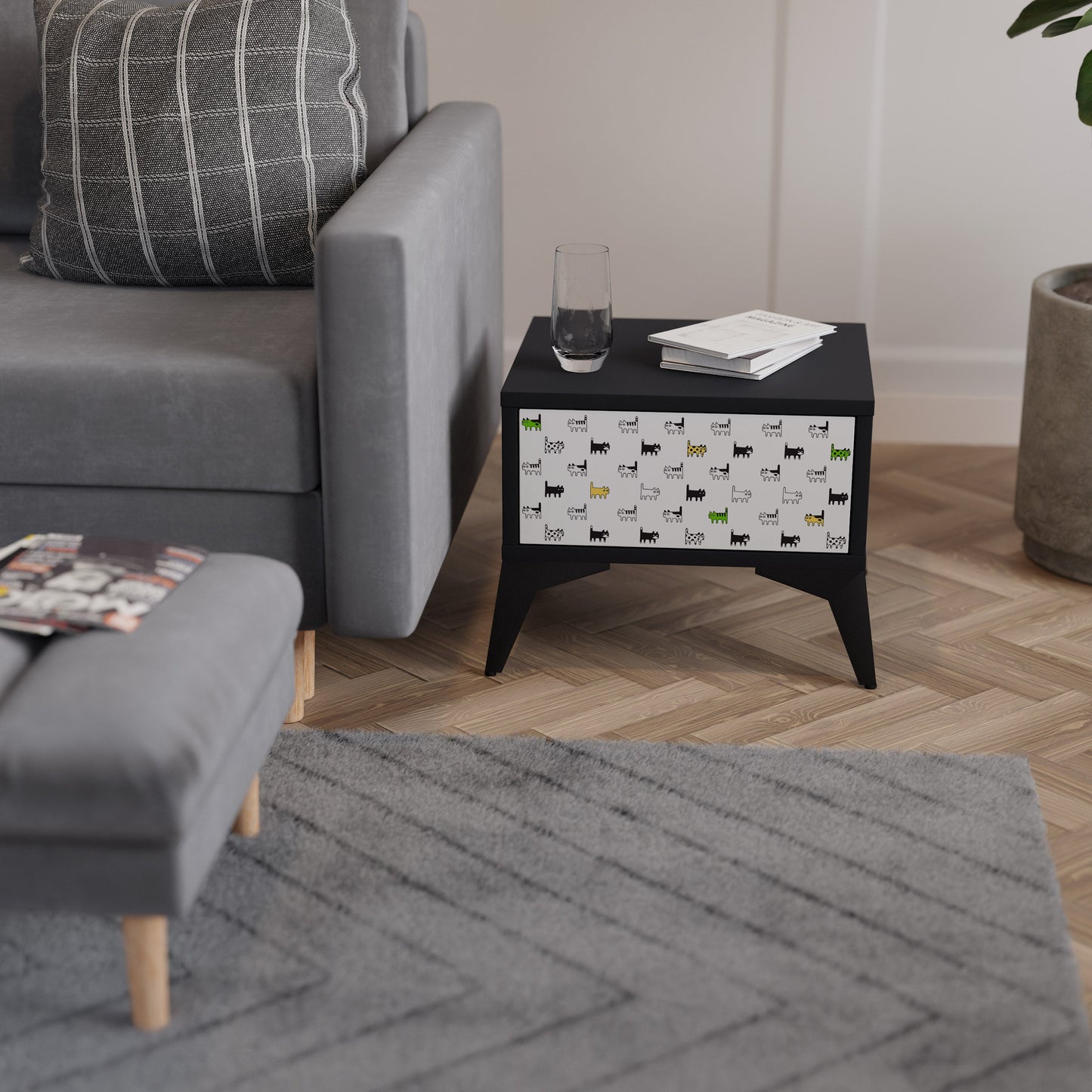 CATS COMPILATION Nightstand in Black Finish