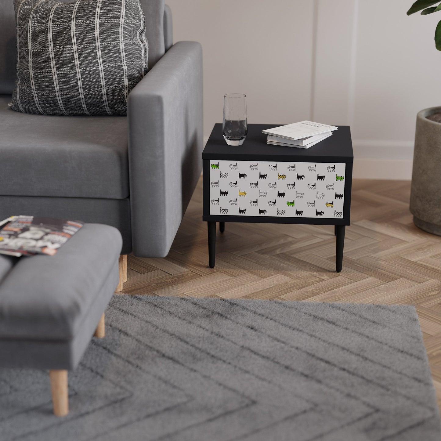 CATS COMPILATION Nightstand in Black Finish