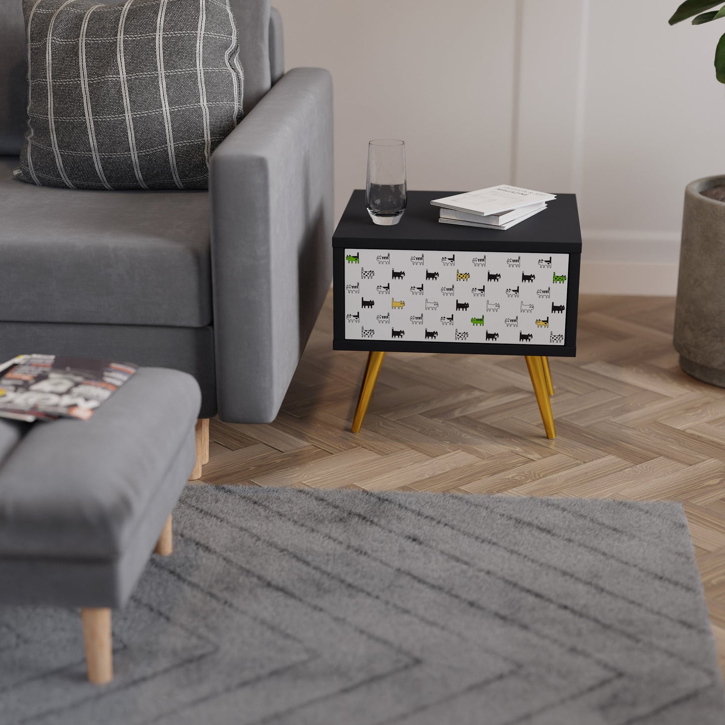 CATS COMPILATION Nightstand in Black Finish