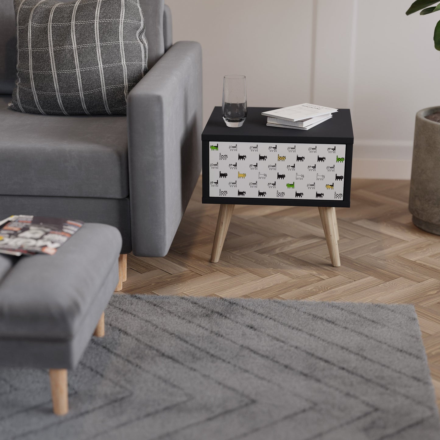 CATS COMPILATION Nightstand in Black Finish