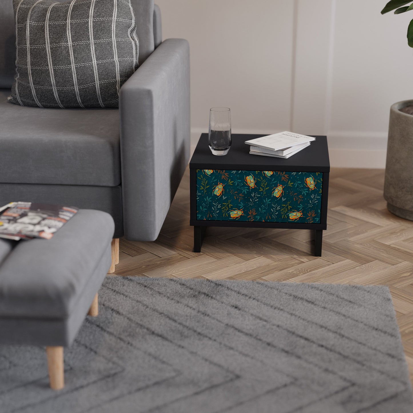 AUTUMN INSECTS Nightstand in Black Finish