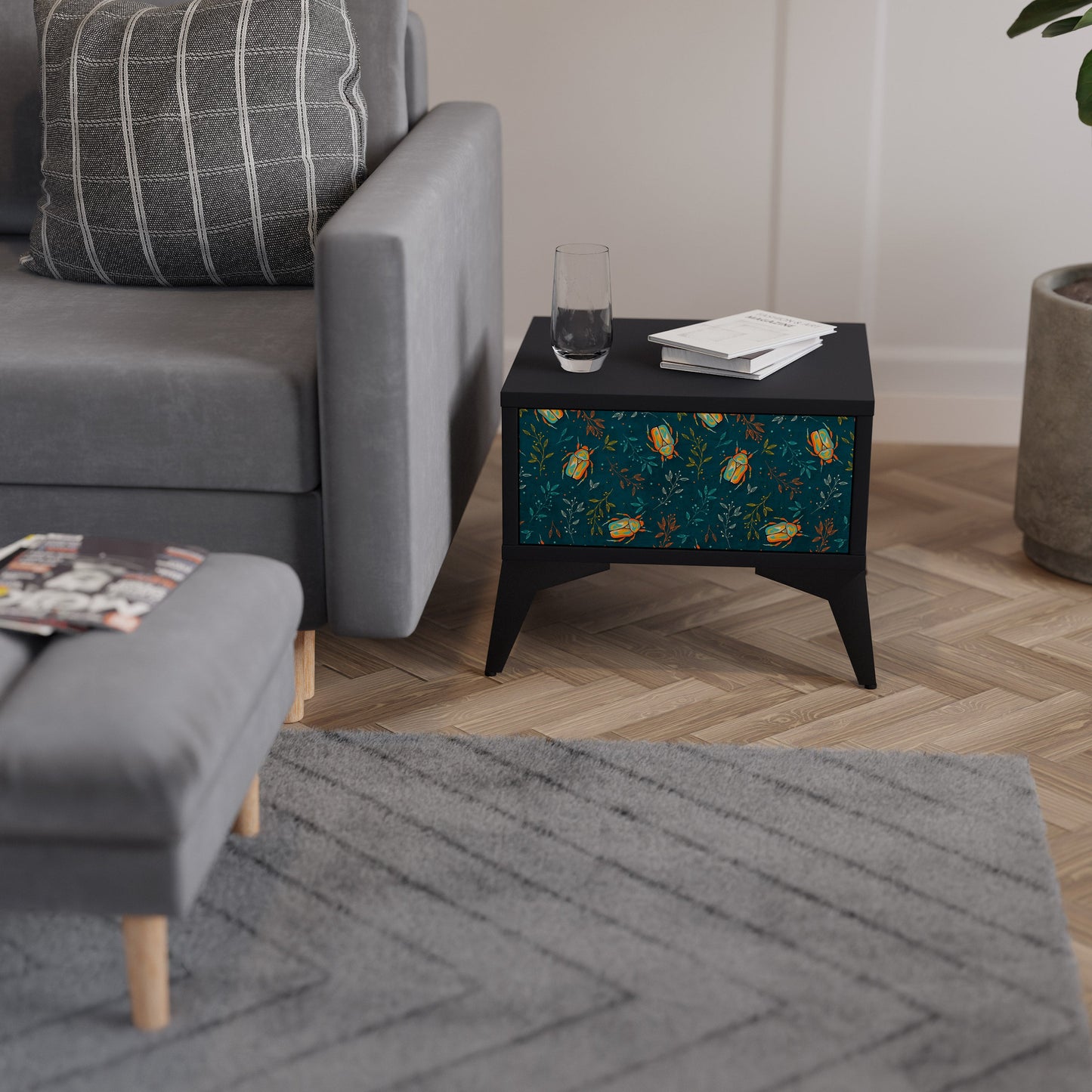AUTUMN INSECTS Nightstand in Black Finish