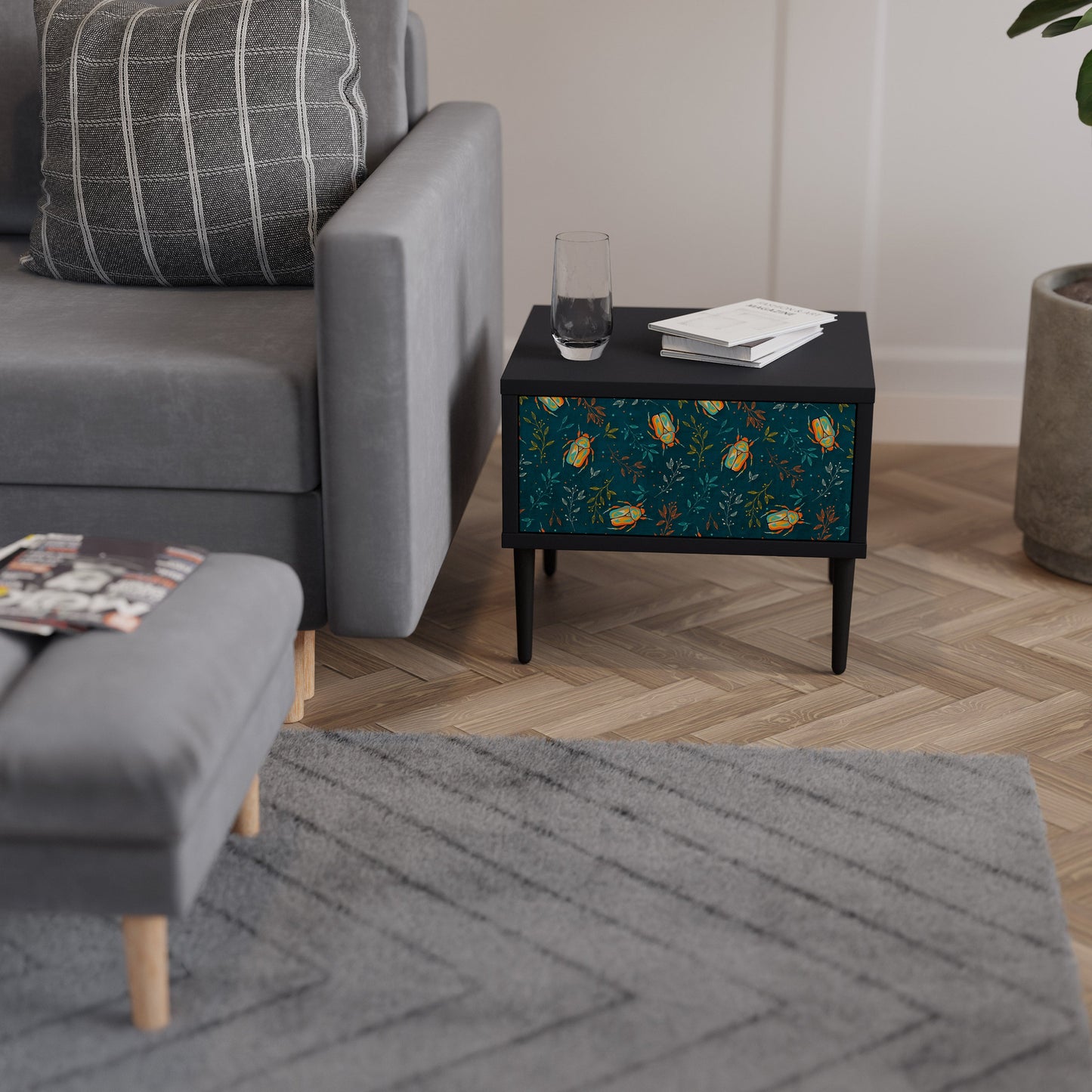 AUTUMN INSECTS Nightstand in Black Finish