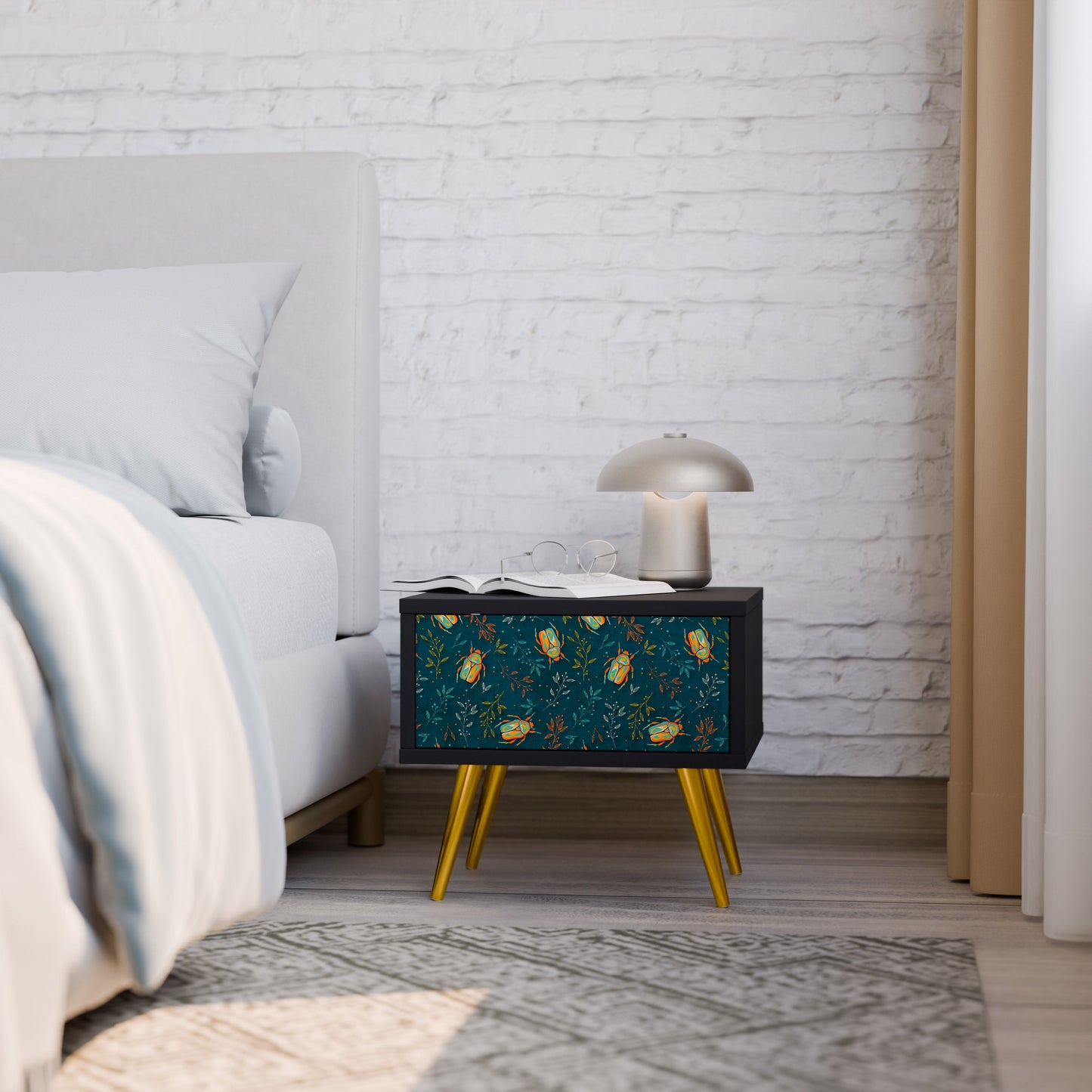 AUTUMN INSECTS Nightstand in Black Finish