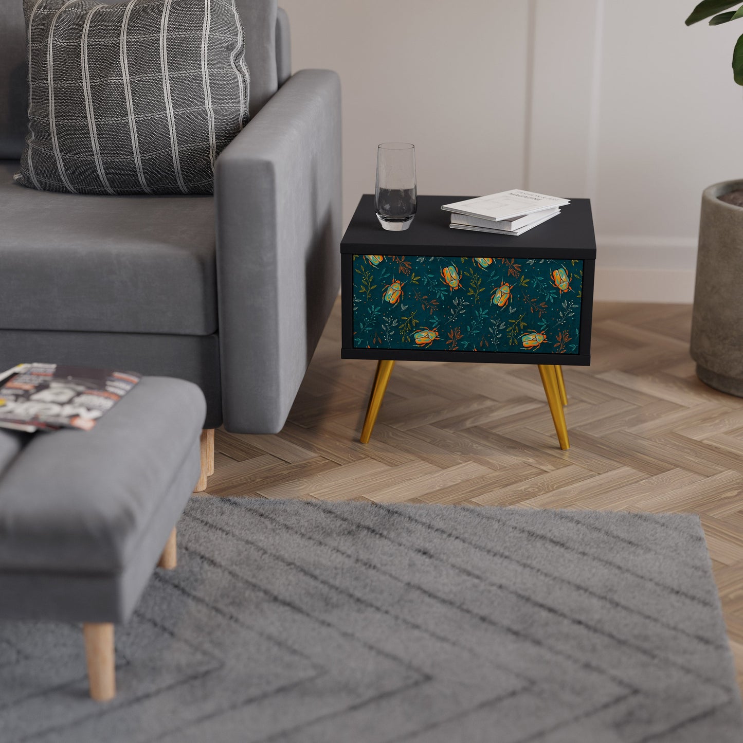 AUTUMN INSECTS Nightstand in Black Finish