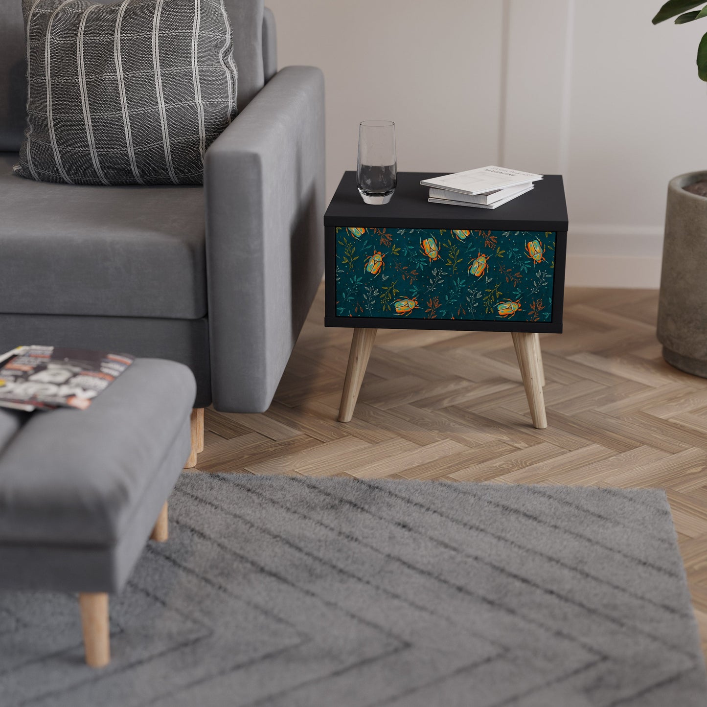 AUTUMN INSECTS Nightstand in Black Finish