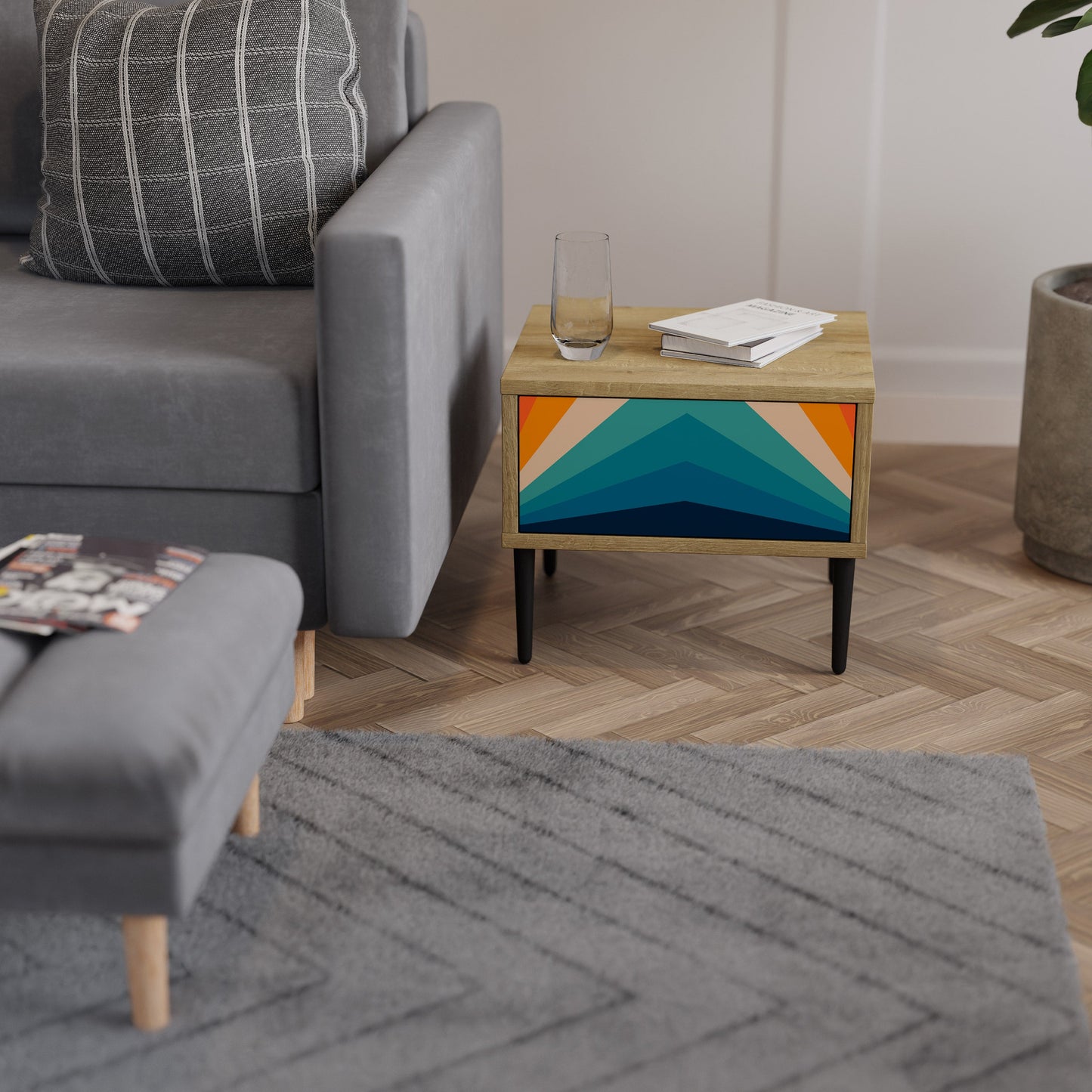 Comodino PRISM CONCUSSION in effetto rovere