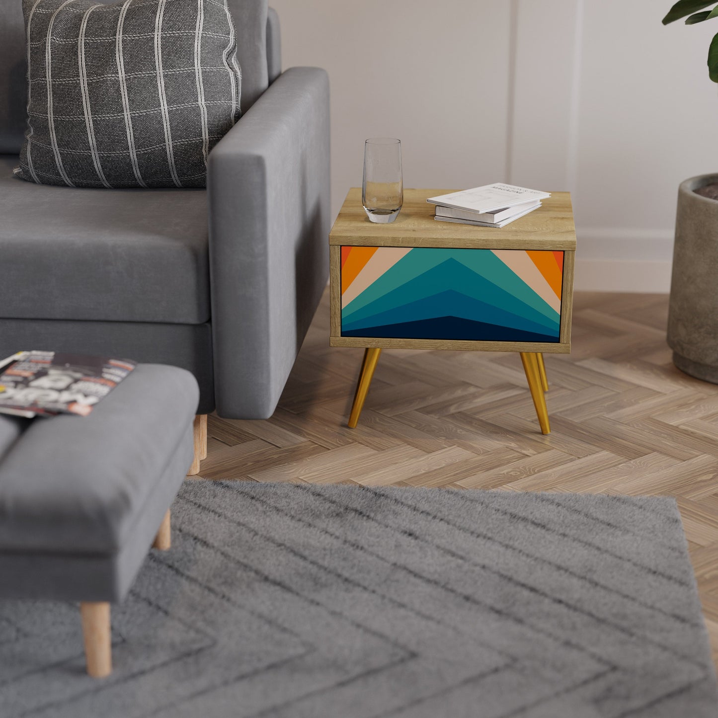Comodino PRISM CONCUSSION in effetto rovere