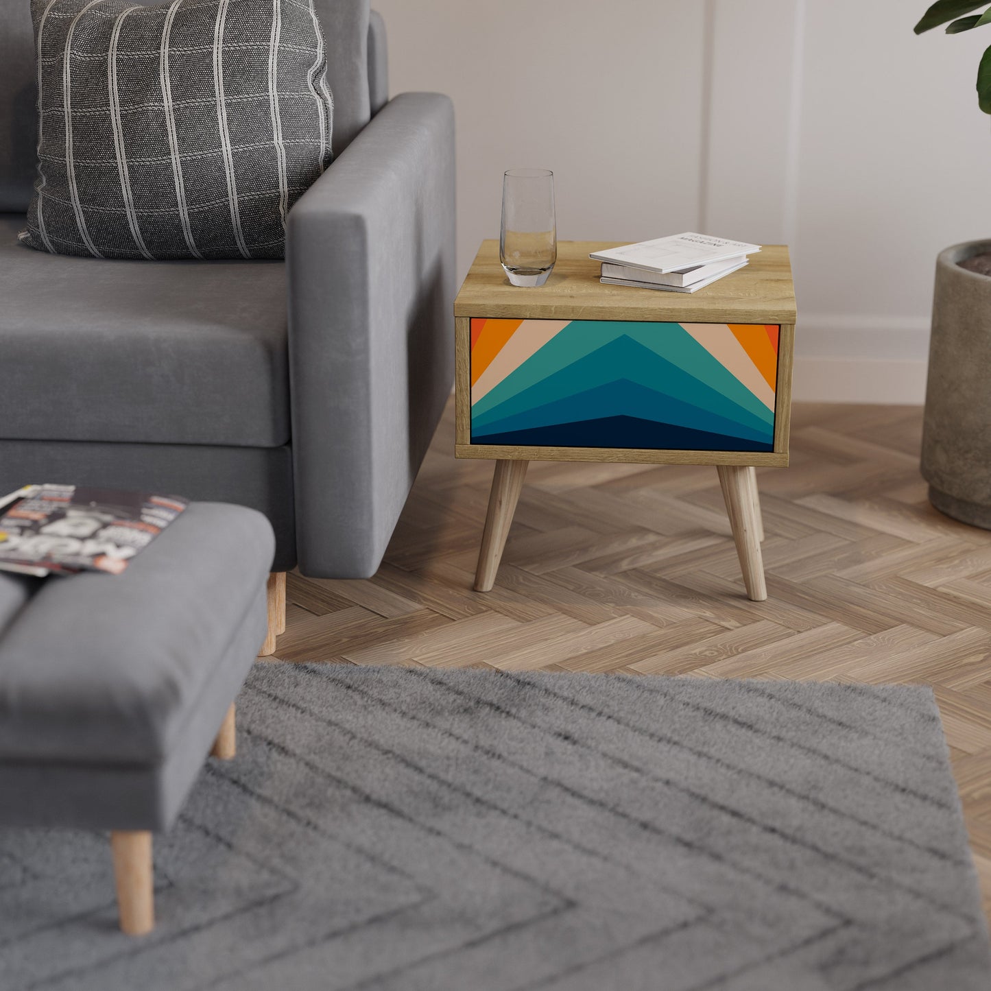 Comodino PRISM CONCUSSION in effetto rovere