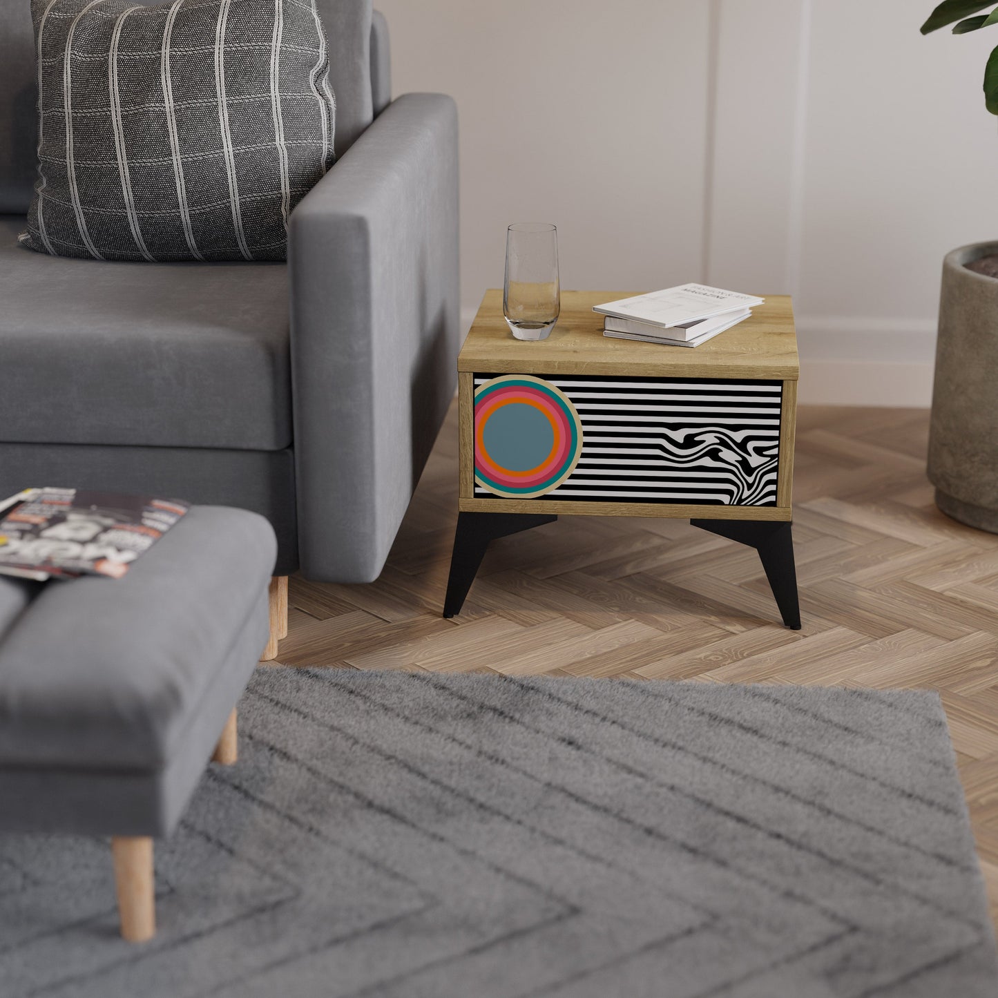 SPECTRA SHOWCASE Comodino in effetto rovere