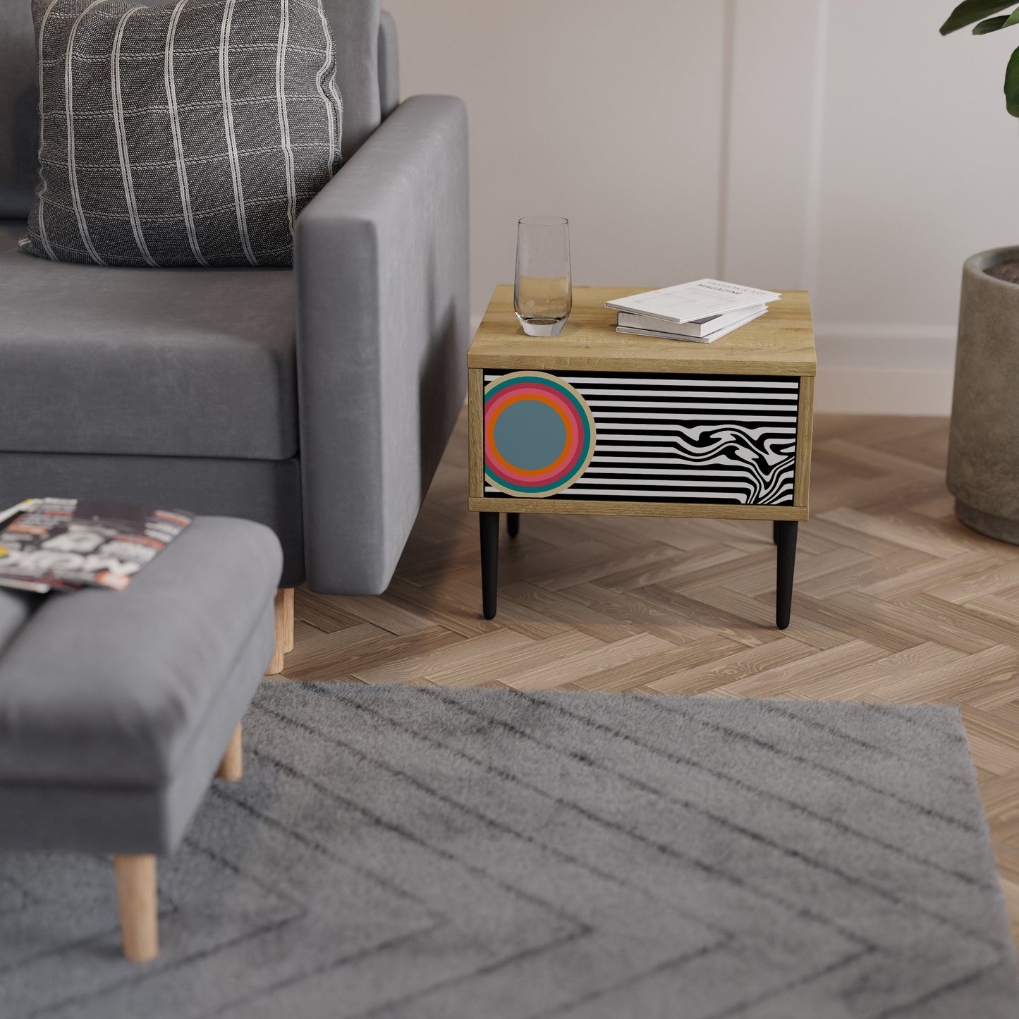 SPECTRA SHOWCASE Comodino in effetto rovere