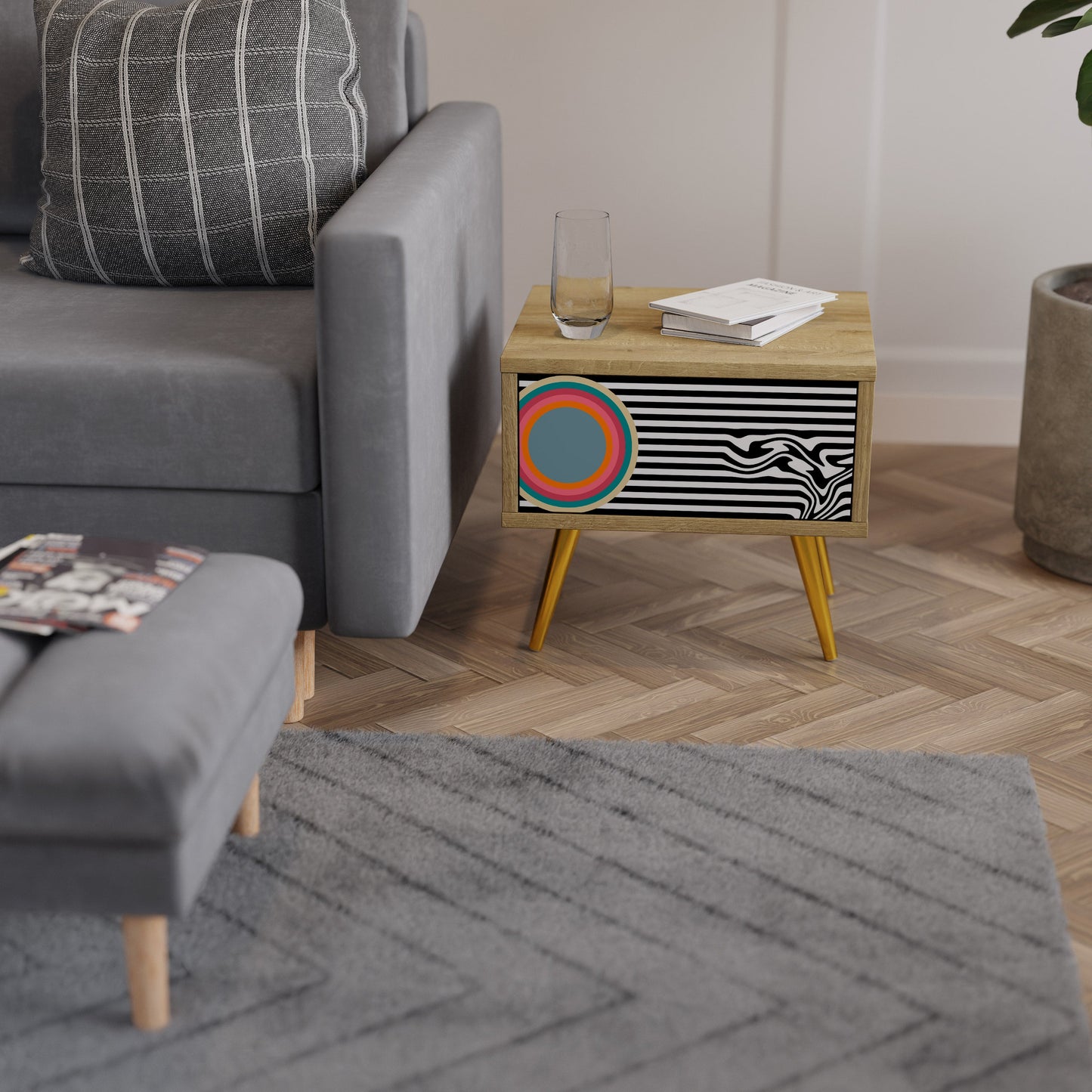 SPECTRA SHOWCASE Comodino in effetto rovere