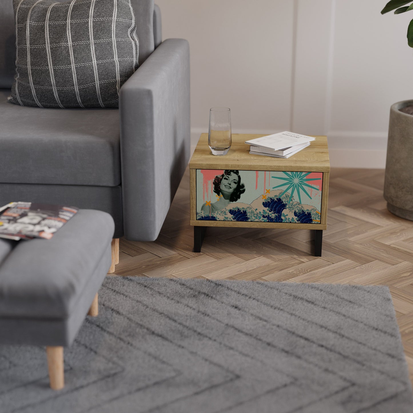 Comodino KANAGAWA BEAUTY in effetto rovere