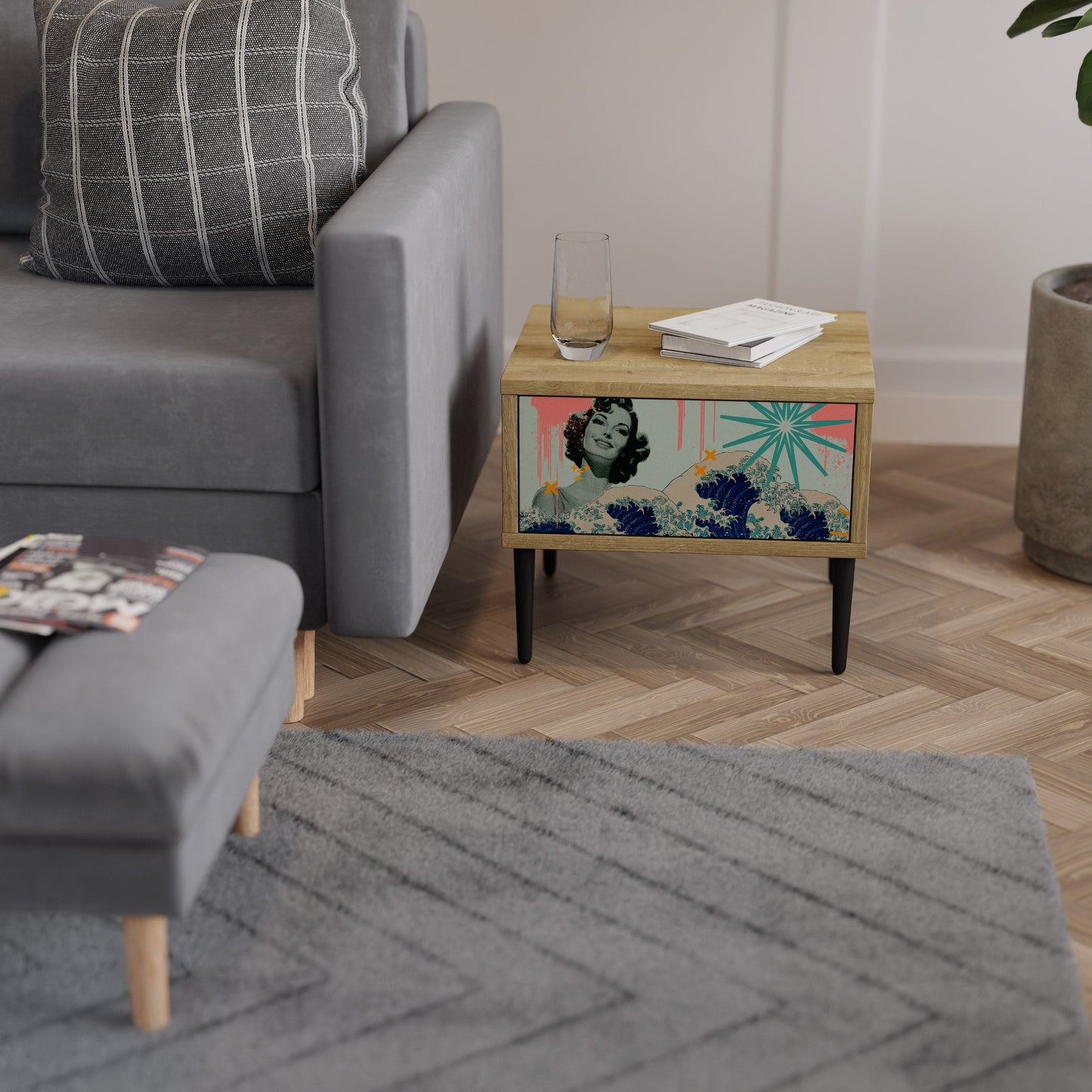 Comodino KANAGAWA BEAUTY in effetto rovere