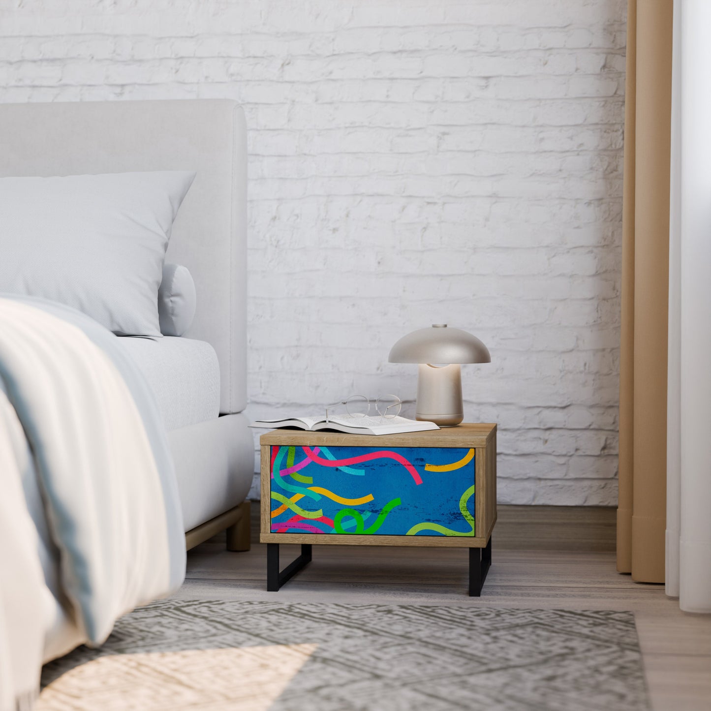 Comodino STREAMER TANGLE in effetto rovere