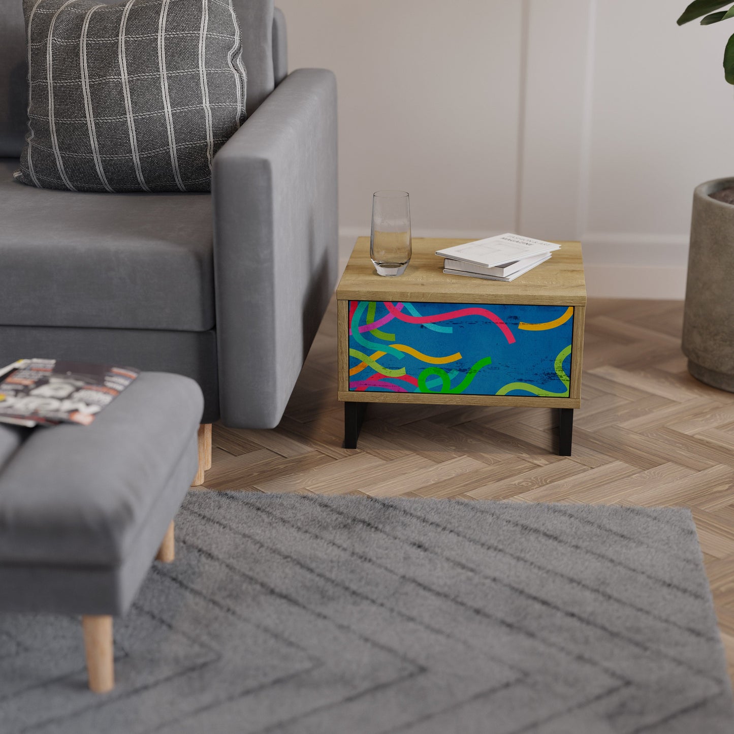 Comodino STREAMER TANGLE in effetto rovere