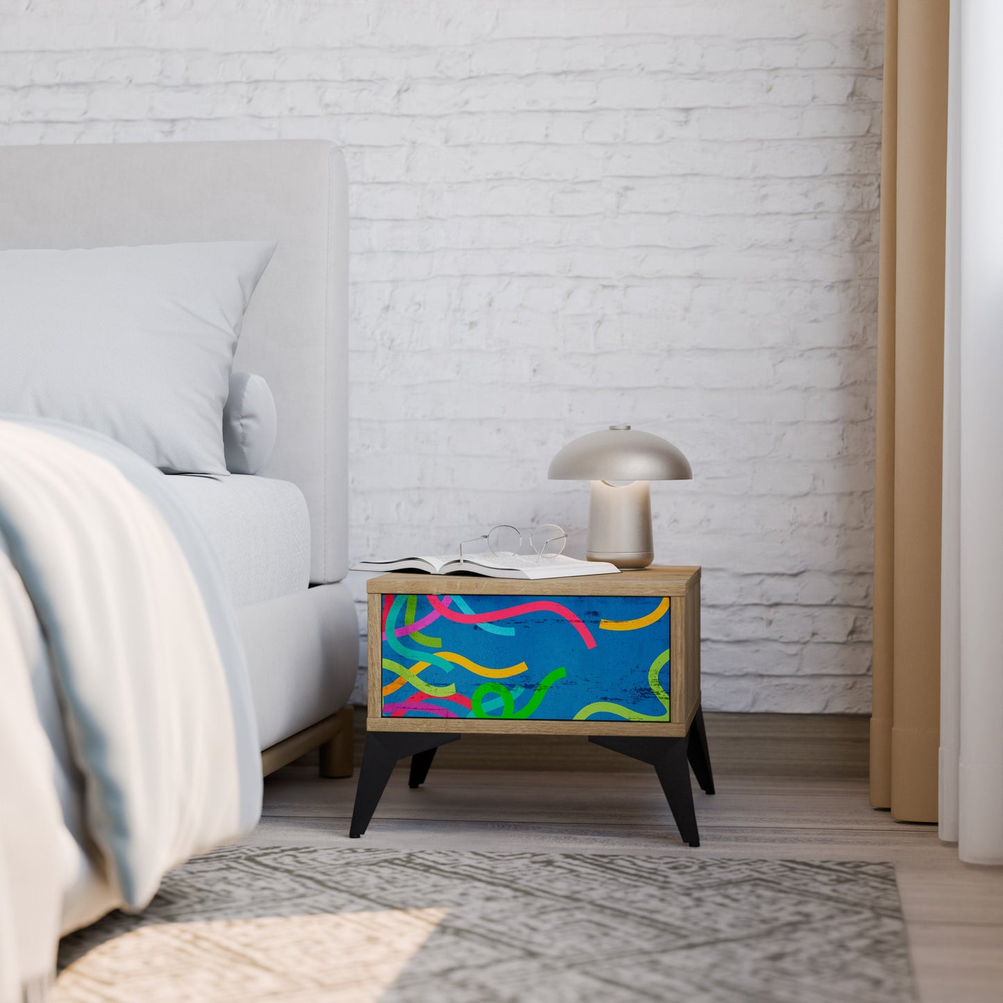 Comodino STREAMER TANGLE in effetto rovere