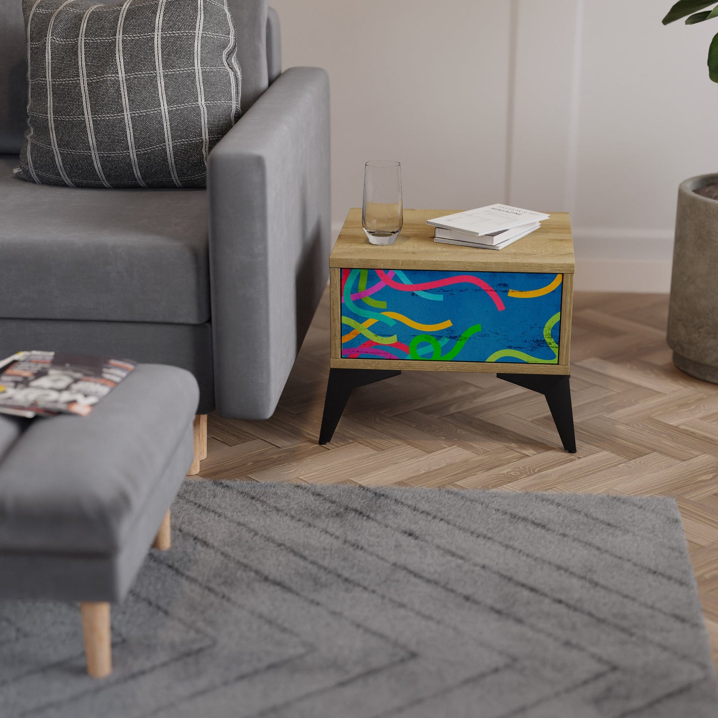 Comodino STREAMER TANGLE in effetto rovere