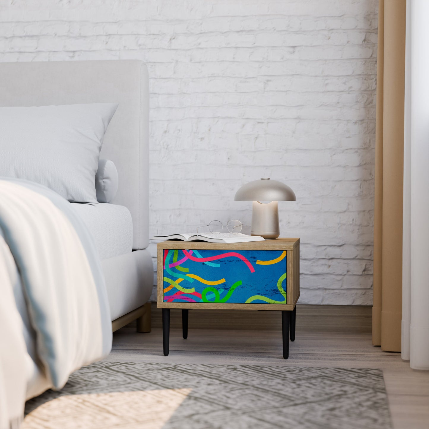 Comodino STREAMER TANGLE in effetto rovere