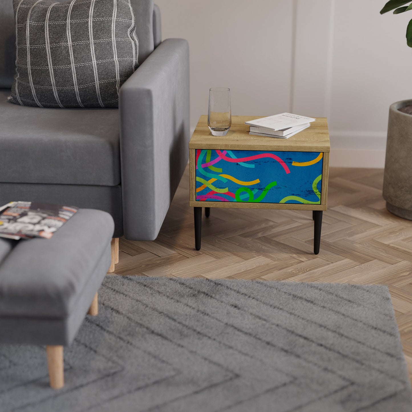 Comodino STREAMER TANGLE in effetto rovere