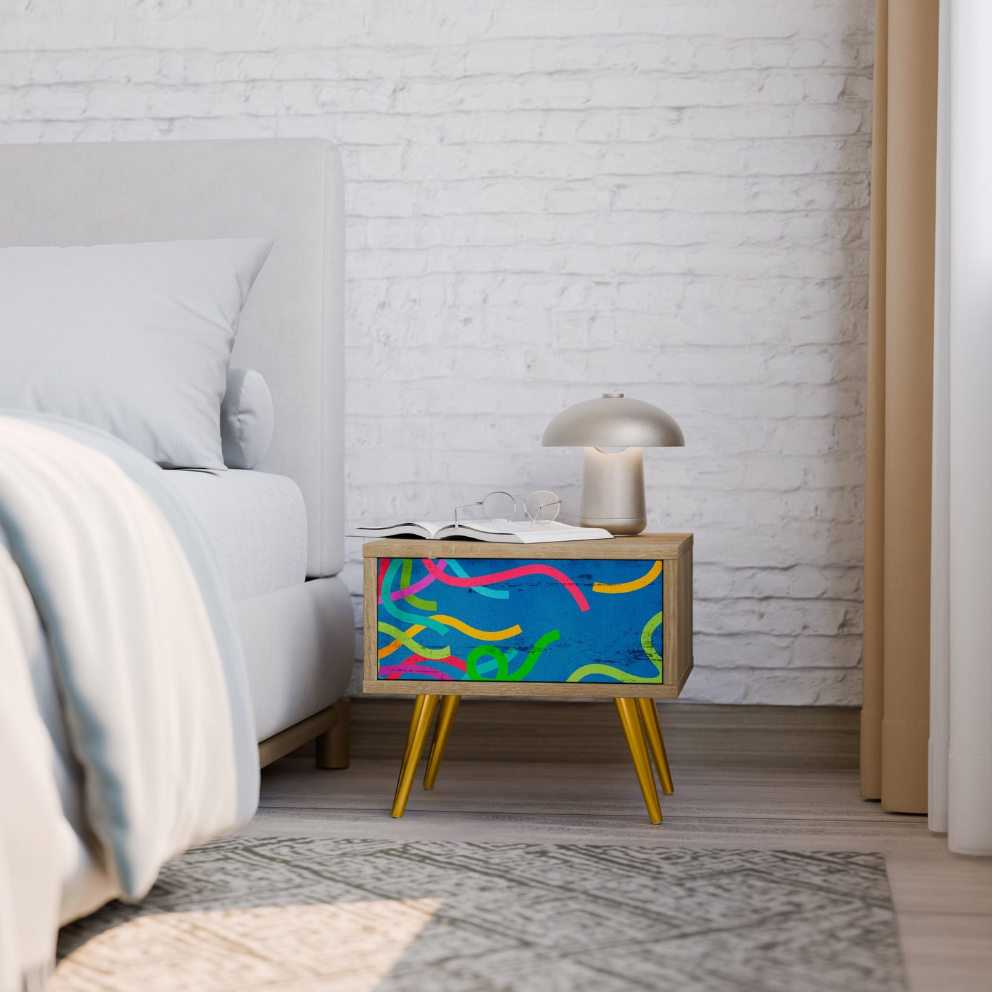 Comodino STREAMER TANGLE in effetto rovere