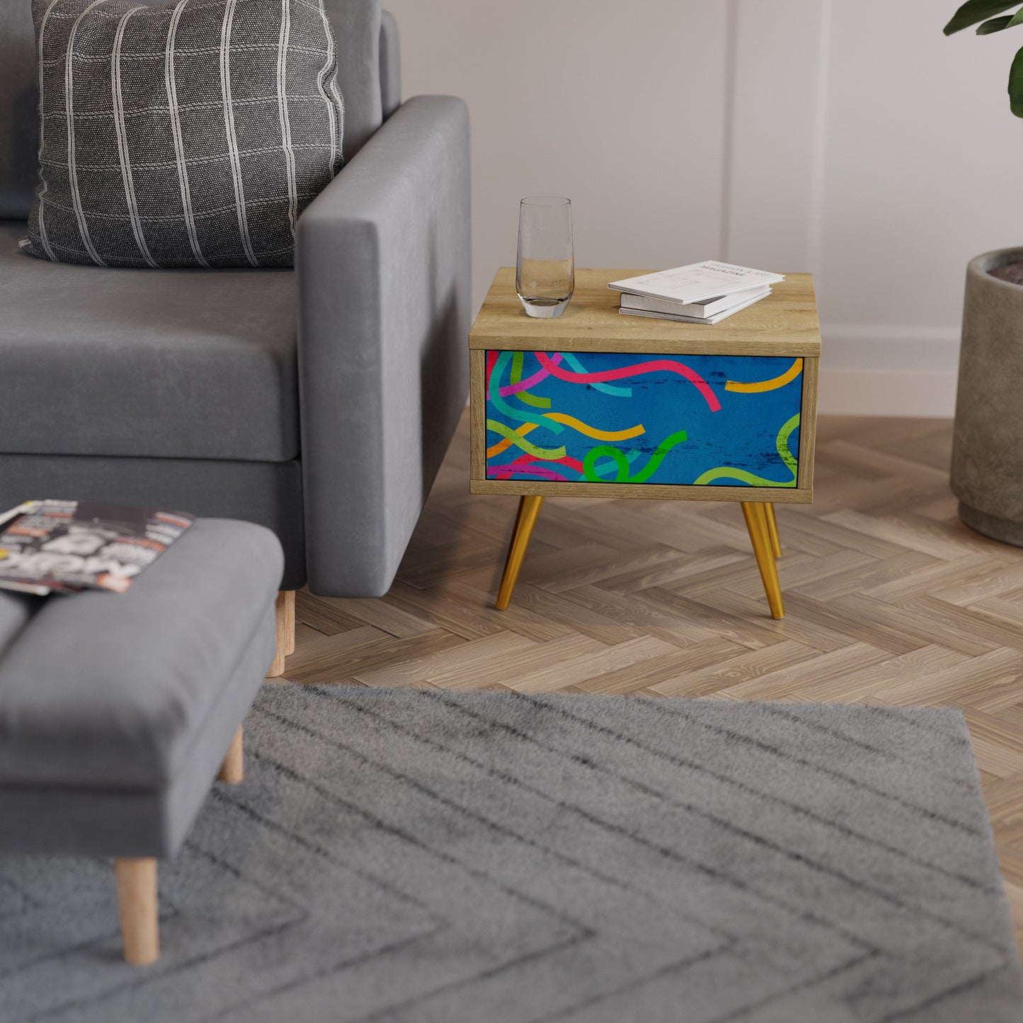 Comodino STREAMER TANGLE in effetto rovere