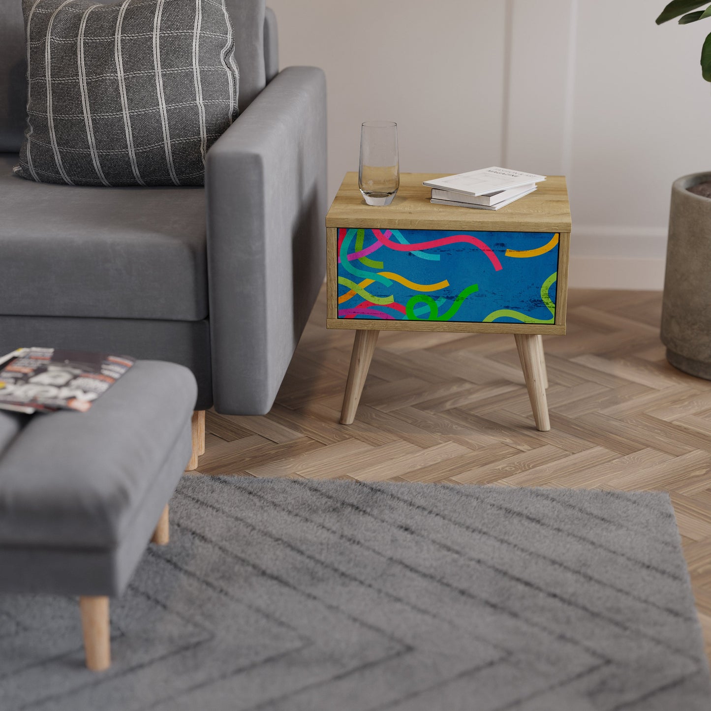 Comodino STREAMER TANGLE in effetto rovere
