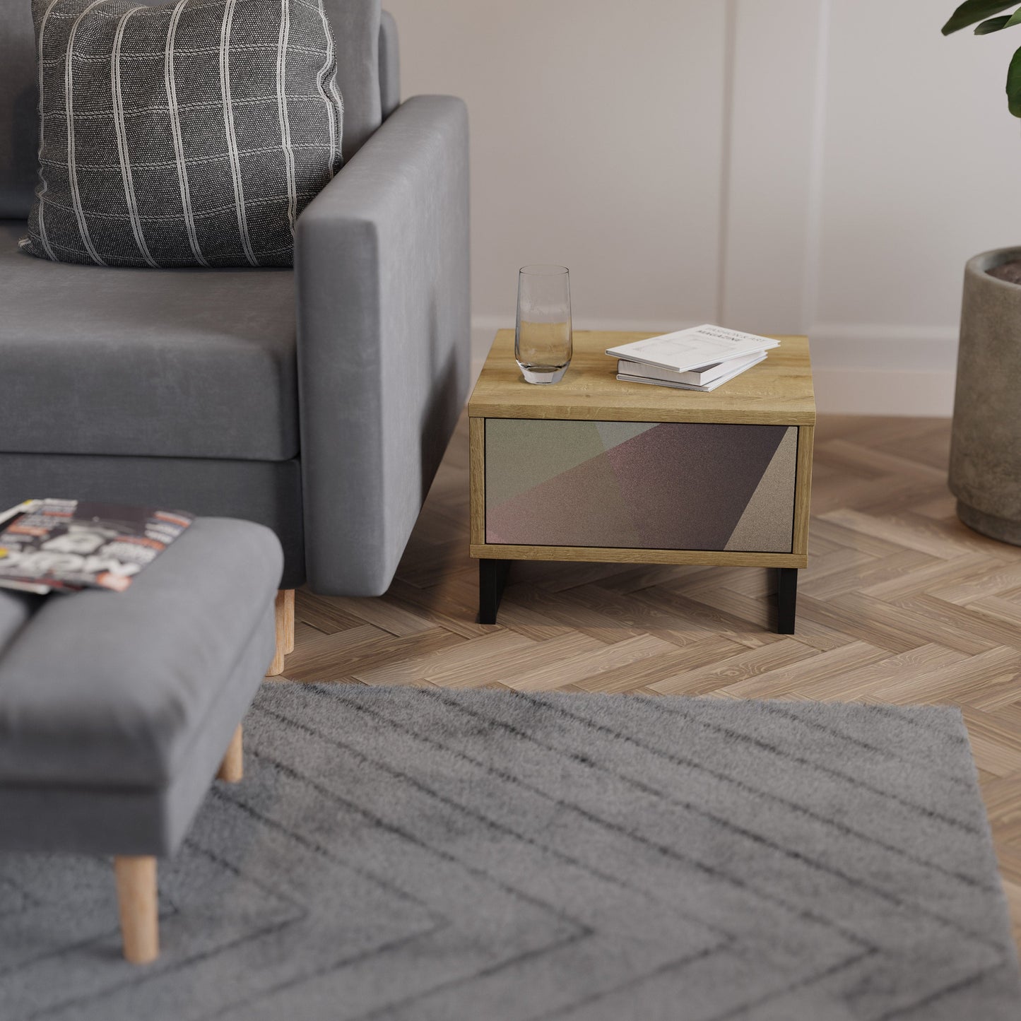 Comodino BEIGE GEOMETRY in effetto rovere