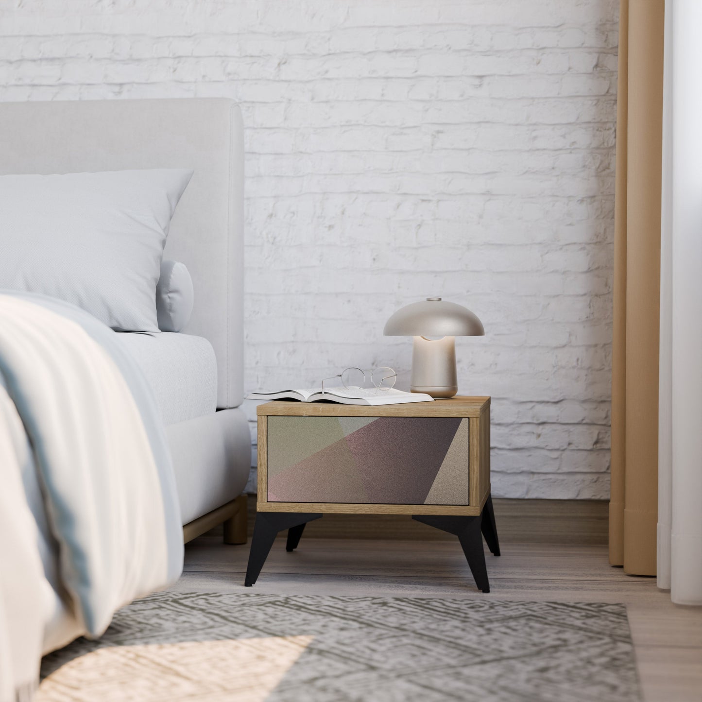 Comodino BEIGE GEOMETRY in effetto rovere