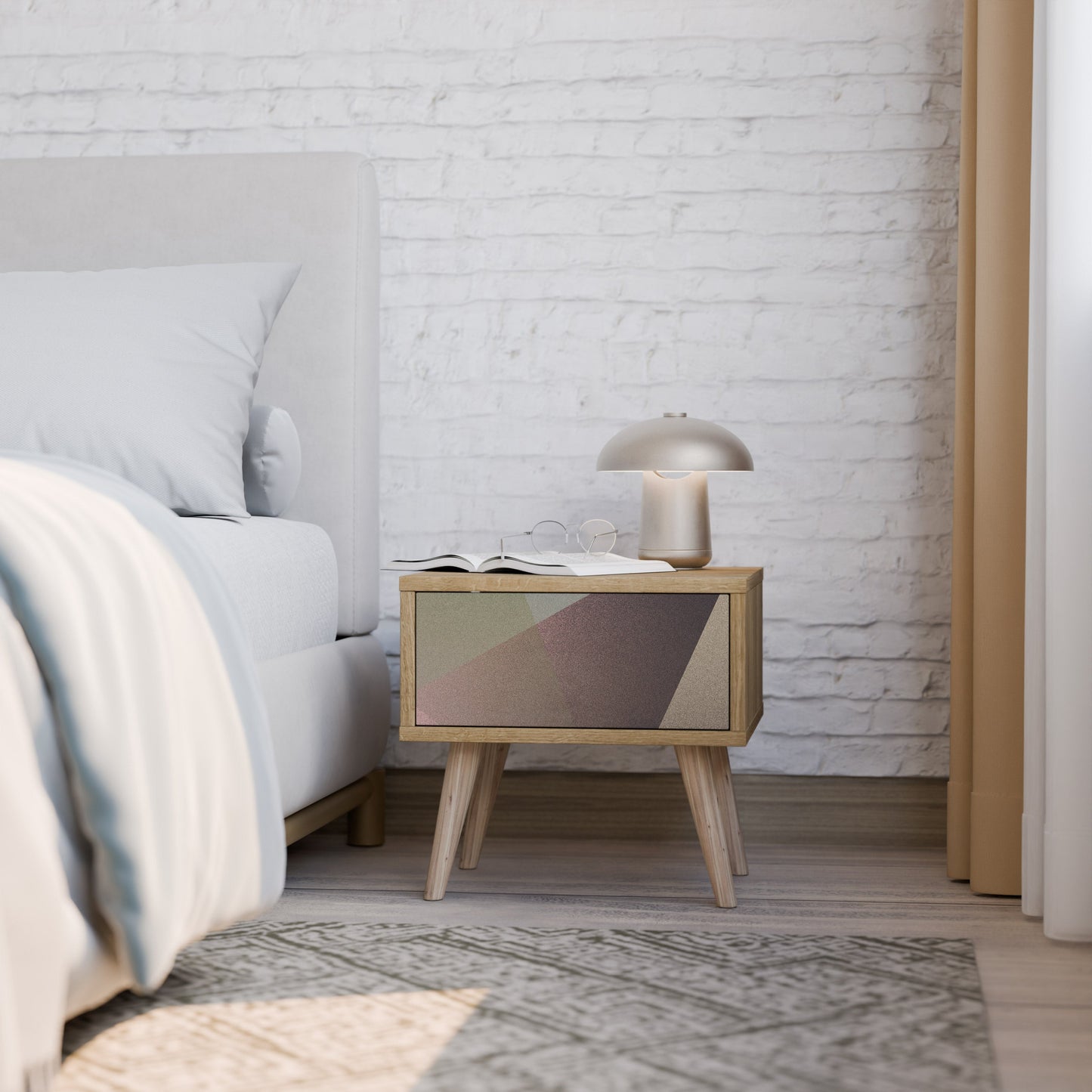 Comodino BEIGE GEOMETRY in effetto rovere