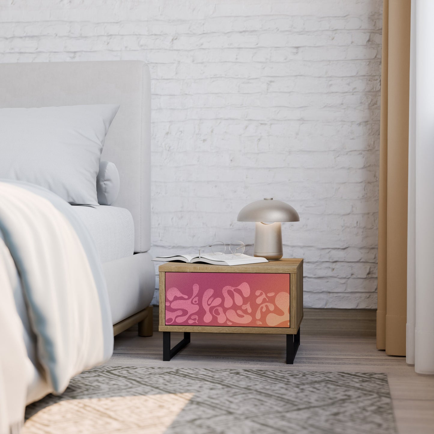 IRREGULAR PINK Nightstand in Oak Effect