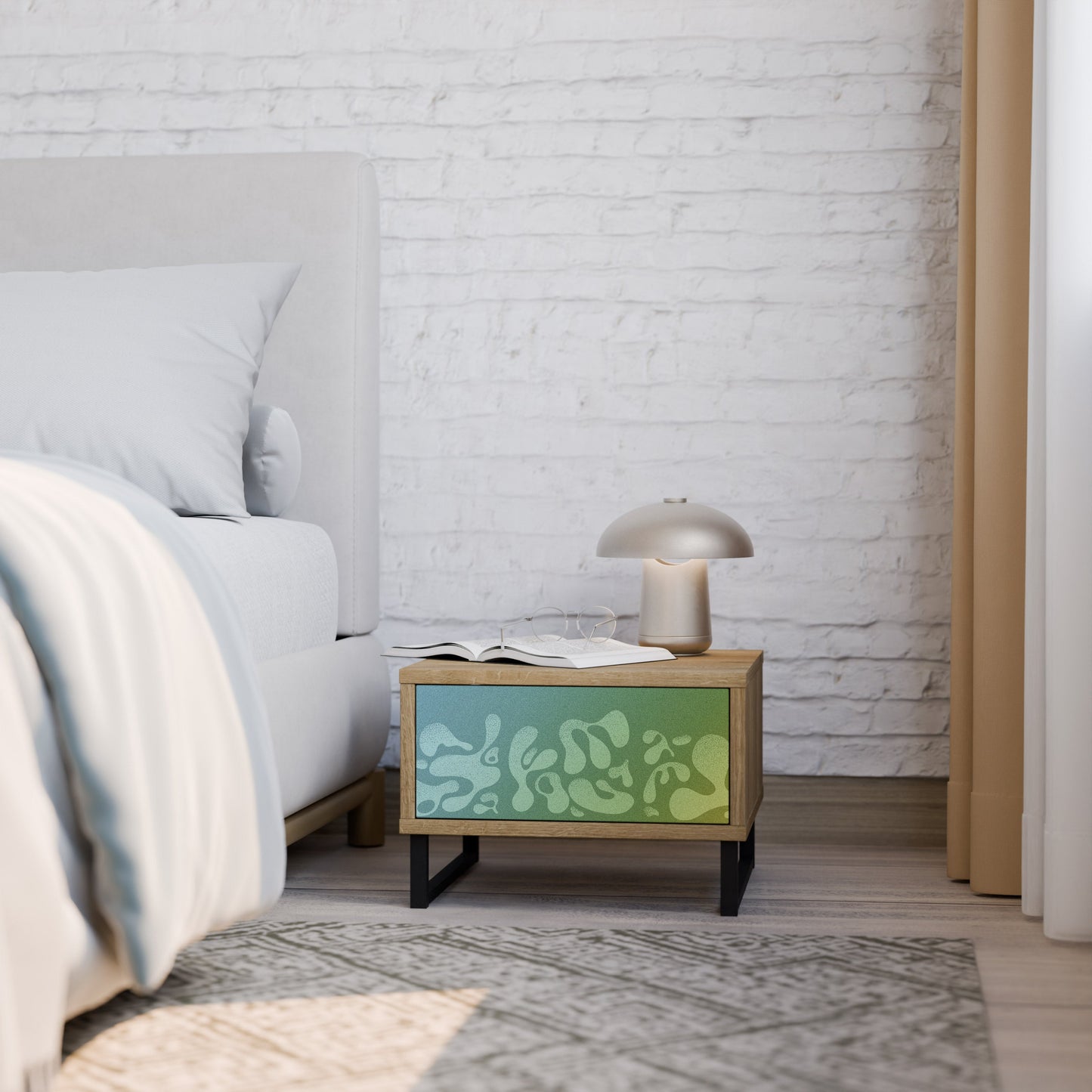 IRREGULAR BLUE Nightstand in Oak Effect