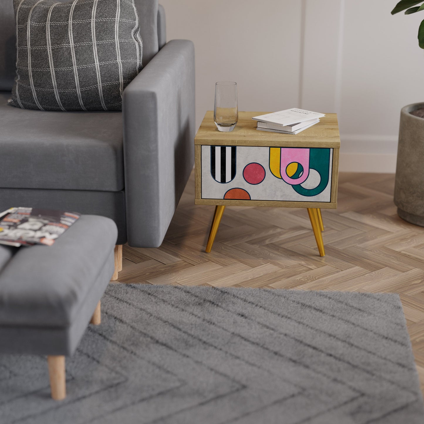Comodino COOL STORY in effetto rovere