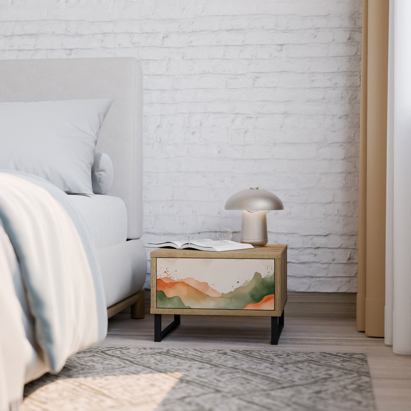 Comodino WATERCOLOUR PEAKS in effetto rovere