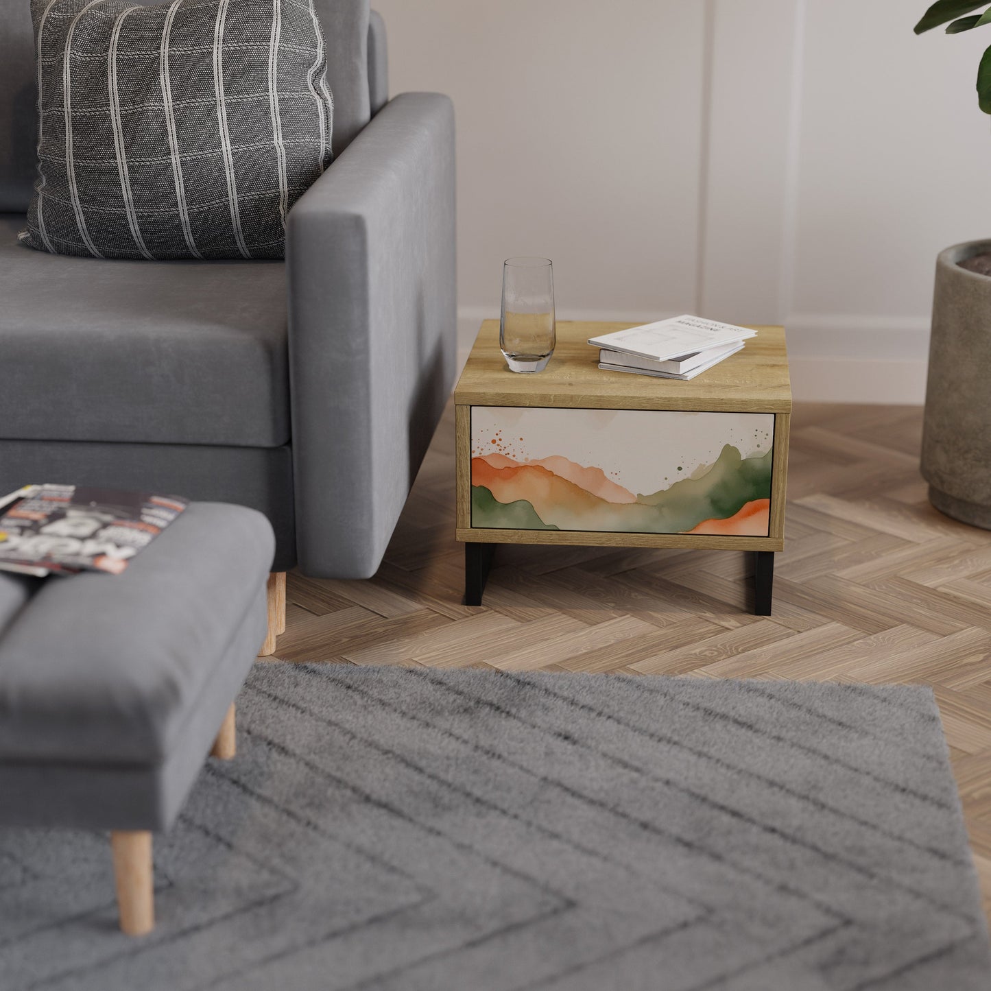 Comodino WATERCOLOUR PEAKS in effetto rovere