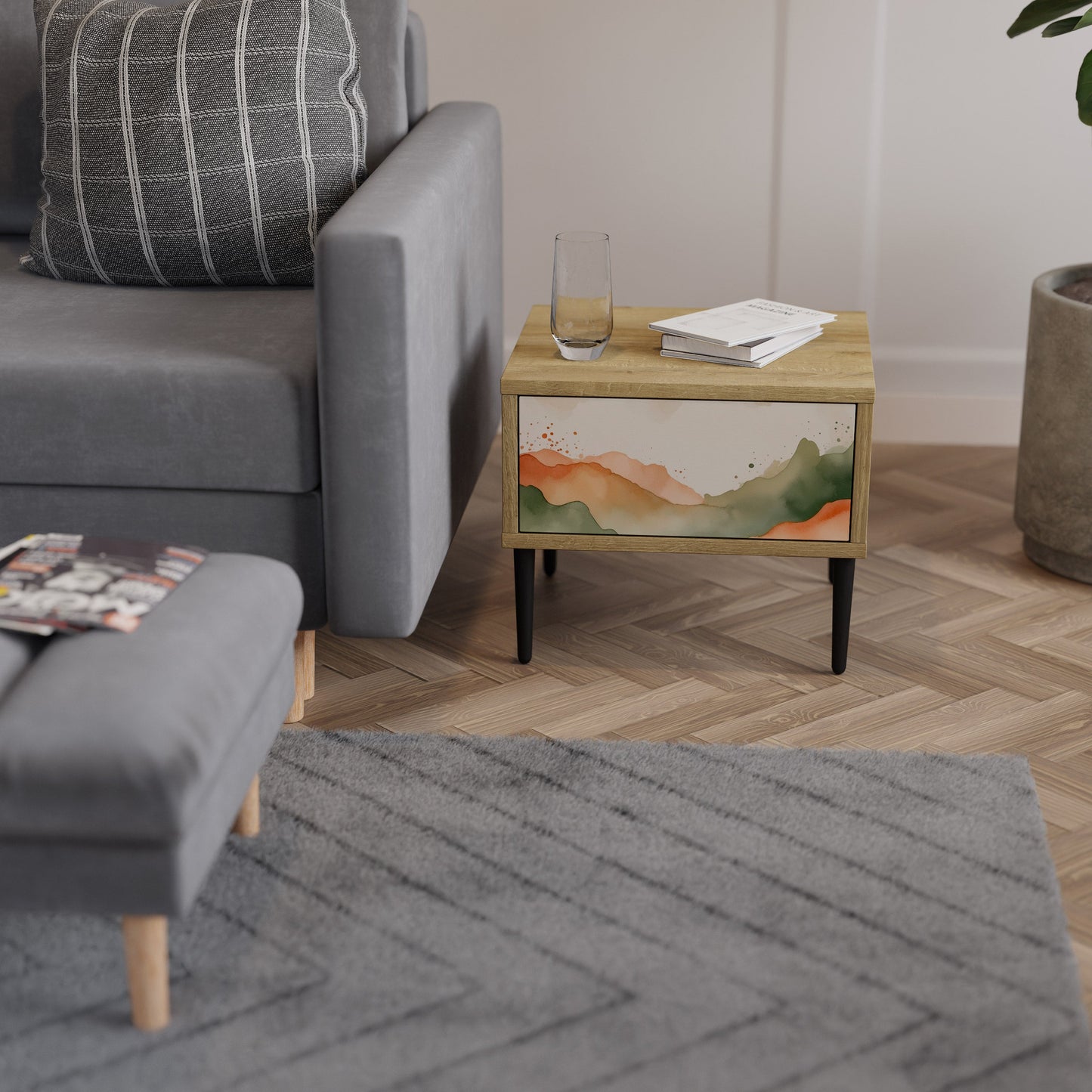 Comodino WATERCOLOUR PEAKS in effetto rovere