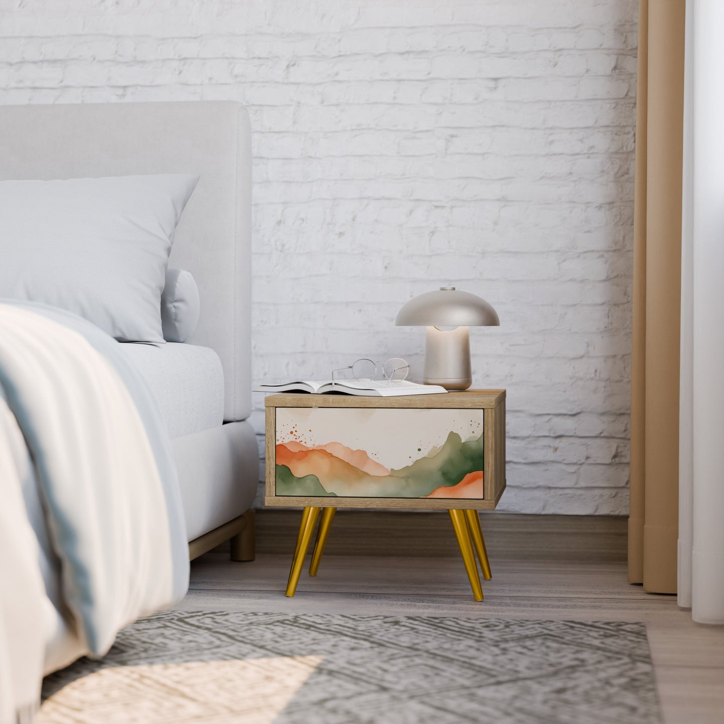 Comodino WATERCOLOUR PEAKS in effetto rovere