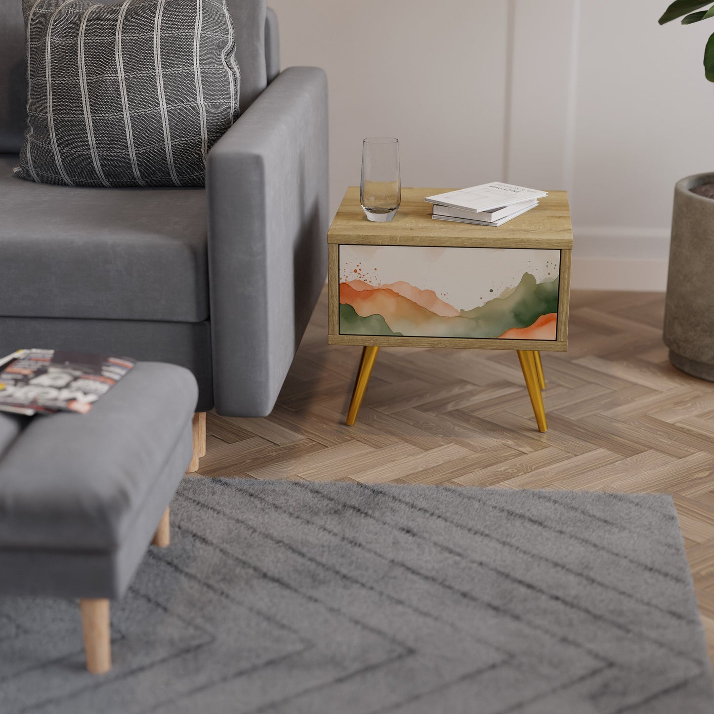 Comodino WATERCOLOUR PEAKS in effetto rovere
