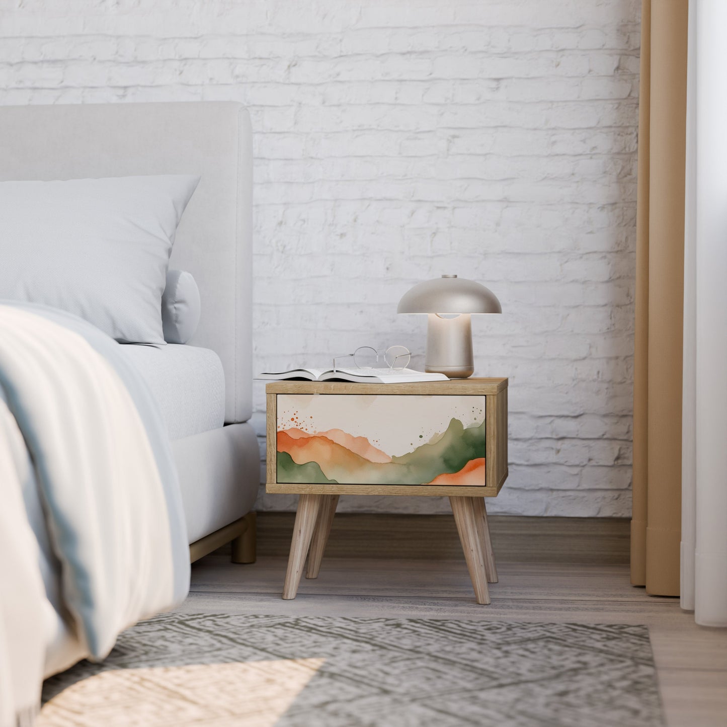 Comodino WATERCOLOUR PEAKS in effetto rovere